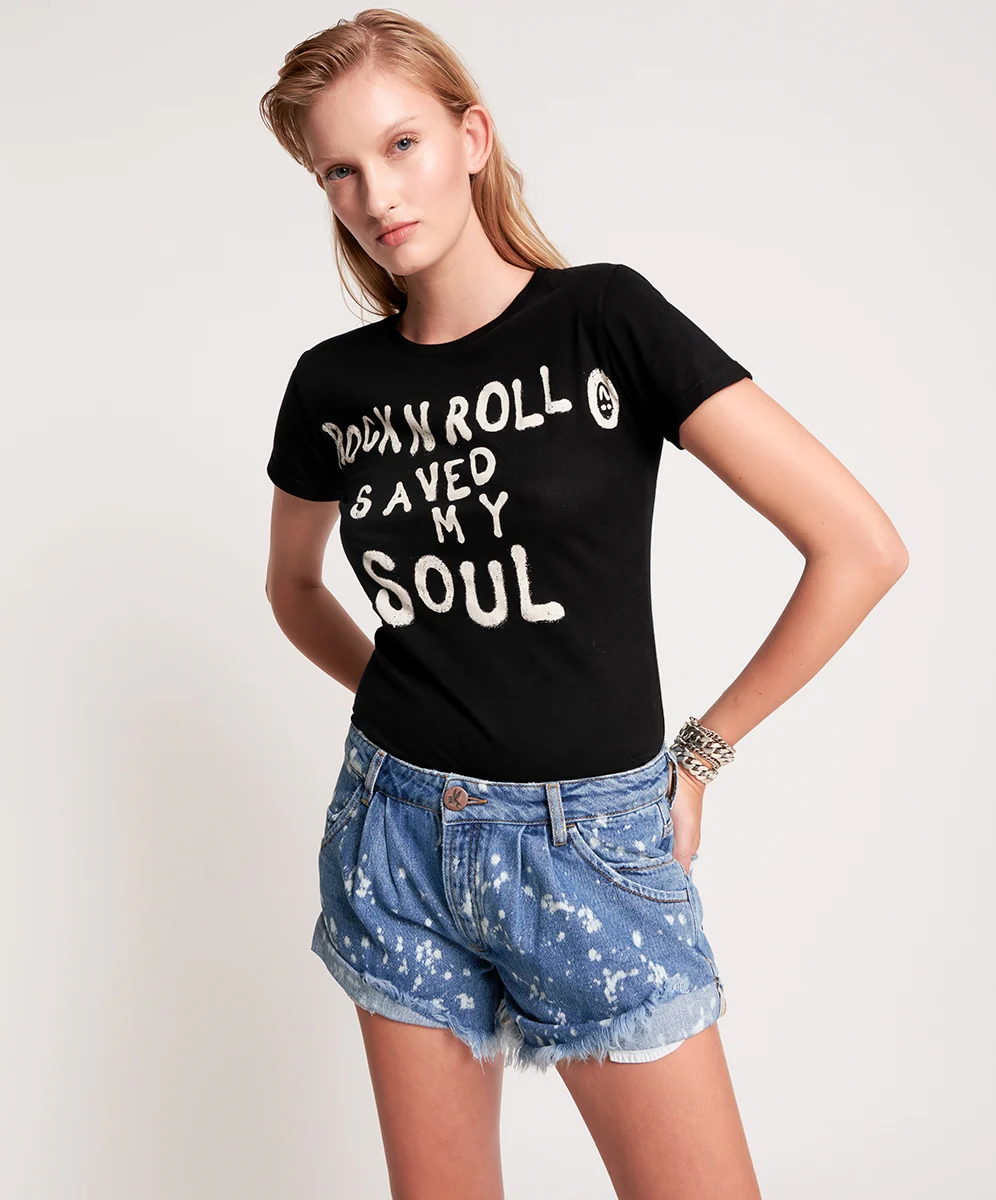 OneTeaspoon WOMENS ROCK N ROLL SAVED MY SOUL FITTED TEE - WASHED BLACK - Image 2