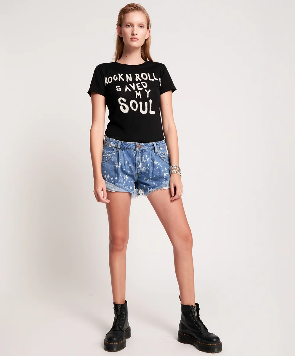 OneTeaspoon WOMENS ROCK N ROLL SAVED MY SOUL FITTED TEE - WASHED BLACK - Image 3