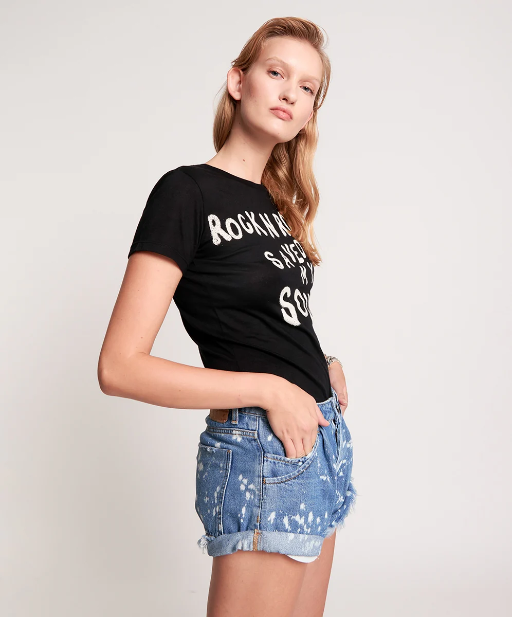 OneTeaspoon WOMENS ROCK N ROLL SAVED MY SOUL FITTED TEE - WASHED BLACK - Image 5