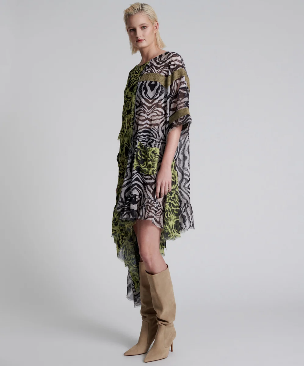 ONETEASPOON Womens Savannah Wanderer Asymmetric Dress Animal Print - Image 6