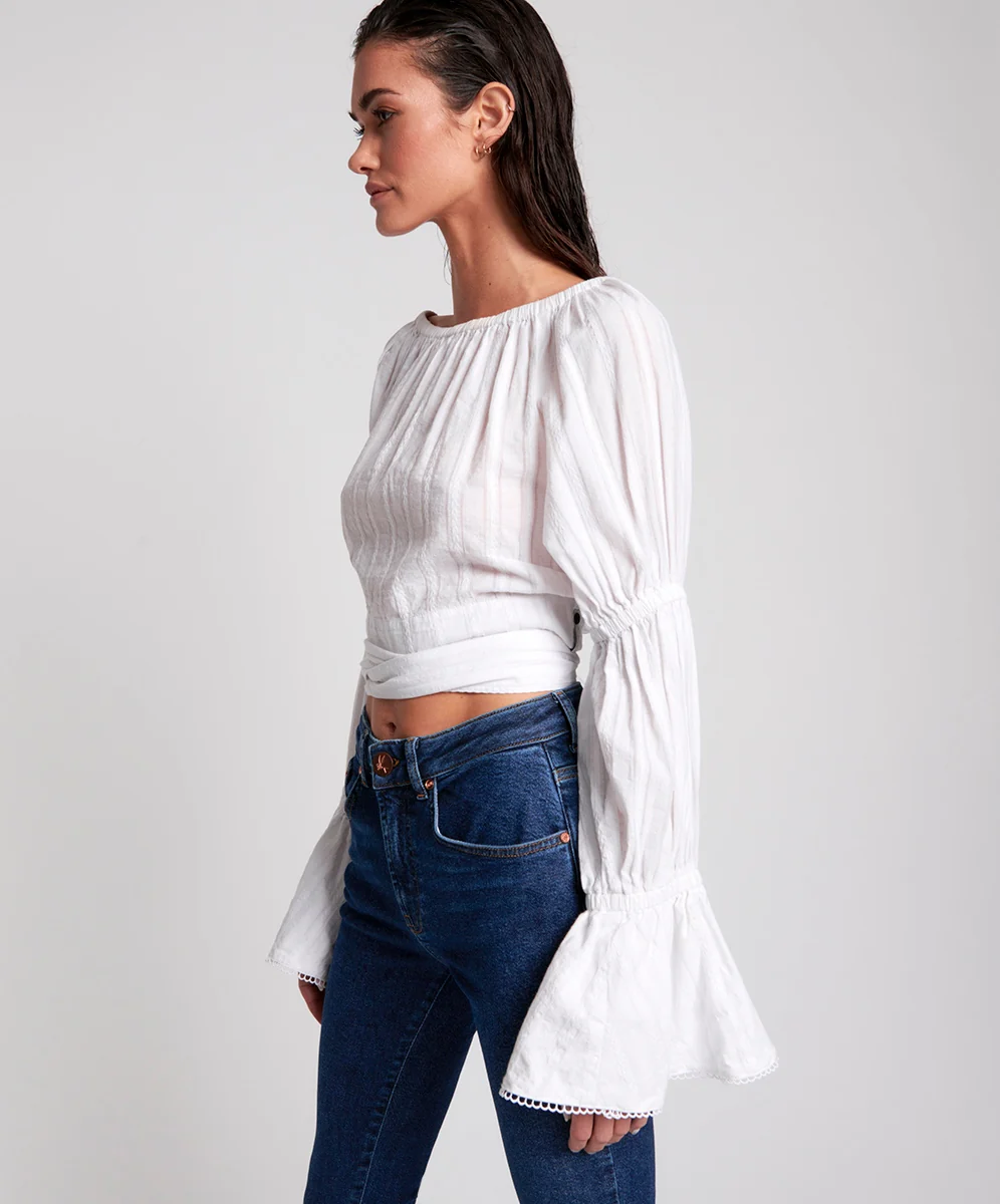 OneTeaspoon WOMENS SUMMER NIGHTS  LONG SLEEVE CROP TOP - WHITE - Image 10
