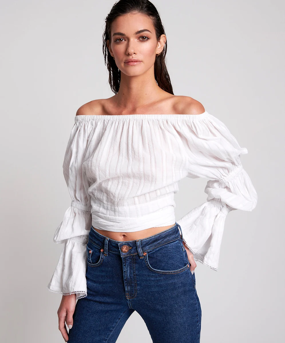 OneTeaspoon WOMENS SUMMER NIGHTS  LONG SLEEVE CROP TOP - WHITE - Image 11