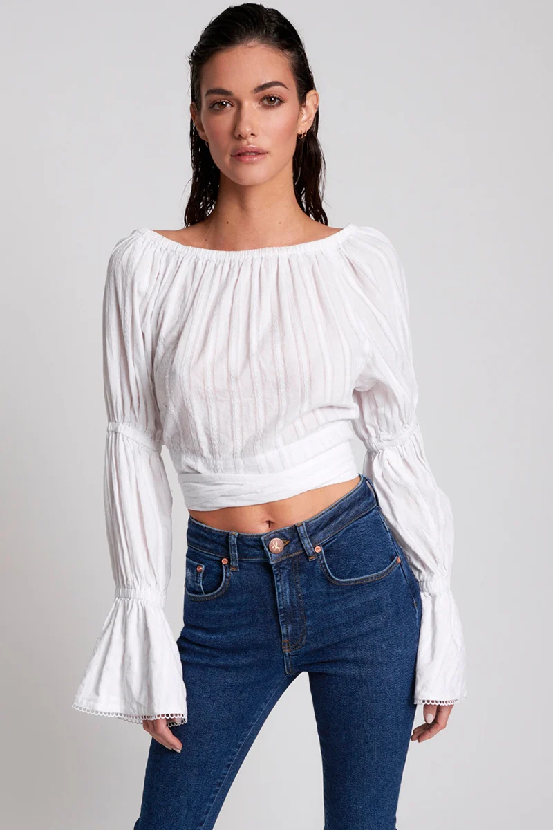 OneTeaspoon WOMENS SUMMER NIGHTS  LONG SLEEVE CROP TOP - WHITE - Image 12