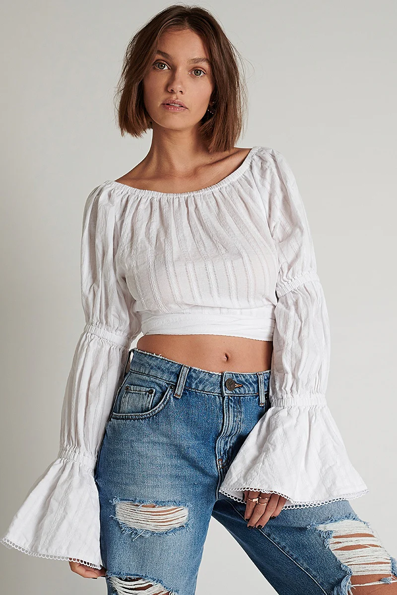 OneTeaspoon WOMENS SUMMER NIGHTS  LONG SLEEVE CROP TOP - WHITE - Image 2