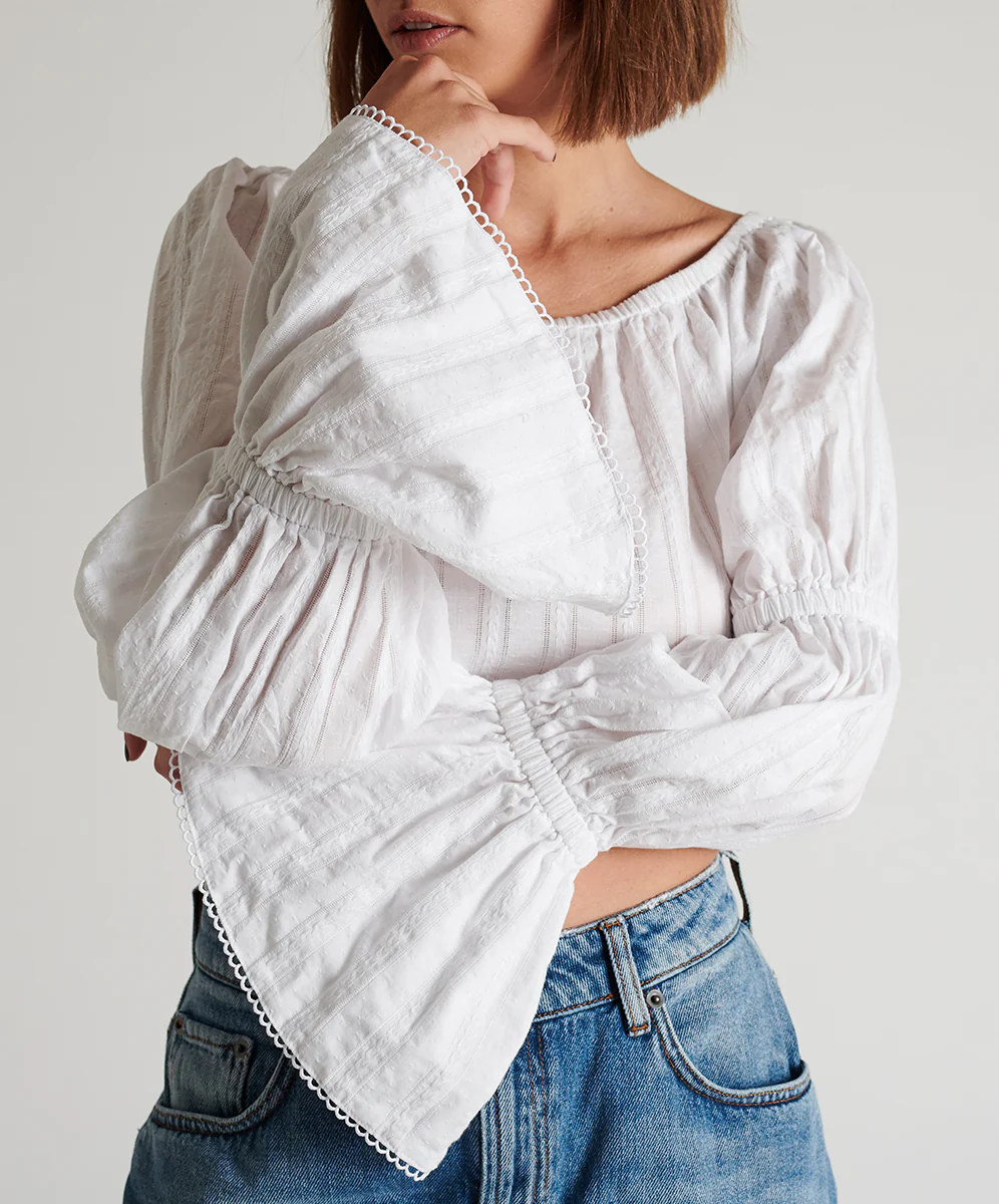 OneTeaspoon WOMENS SUMMER NIGHTS  LONG SLEEVE CROP TOP - WHITE - Image 3