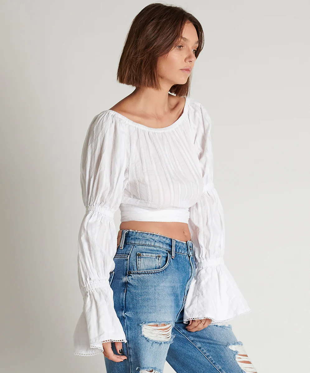 OneTeaspoon WOMENS SUMMER NIGHTS  LONG SLEEVE CROP TOP - WHITE - Image 5