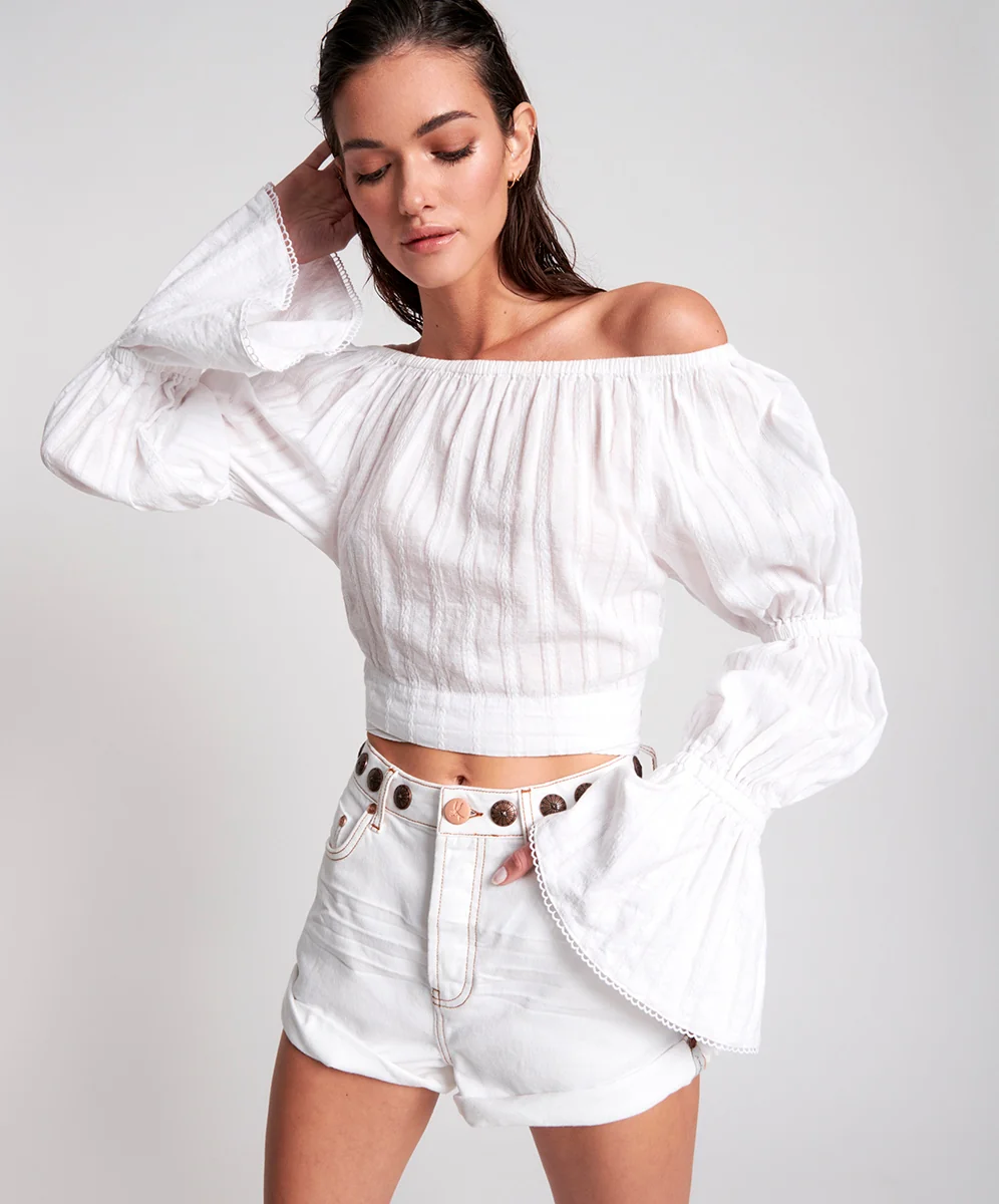 OneTeaspoon WOMENS SUMMER NIGHTS  LONG SLEEVE CROP TOP - WHITE - Image 8