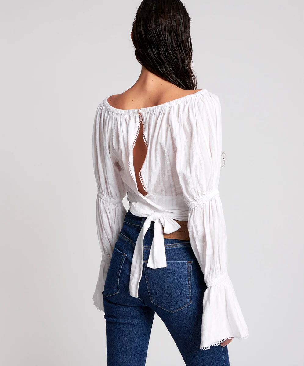 OneTeaspoon WOMENS SUMMER NIGHTS  LONG SLEEVE CROP TOP - WHITE - Image 9