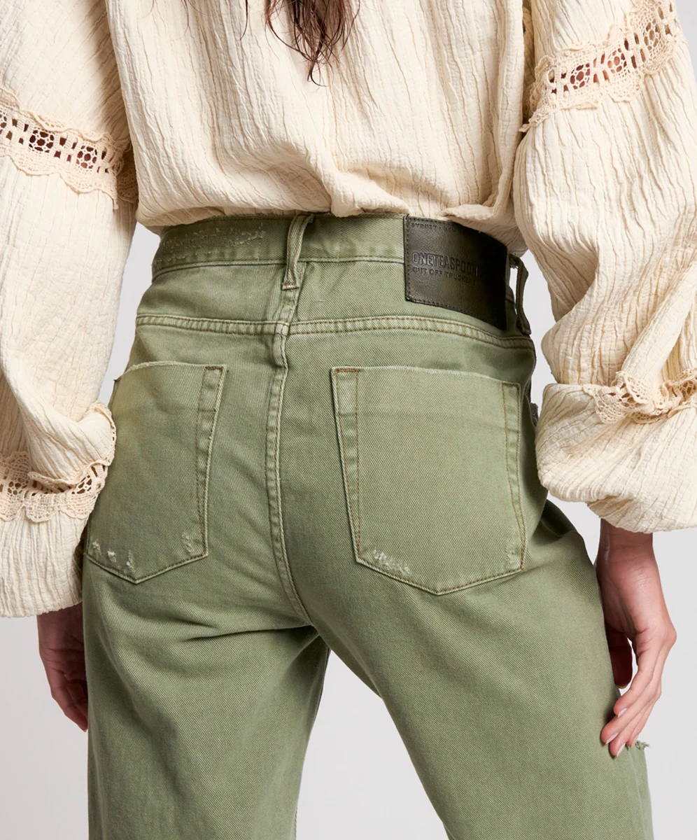 OneTeaspoon WOMENS SUPER KHAKI CUT OFF TRUCKERS MID WAIST LONG LENGTH SHORT - SUPER KHAKI - Image 7