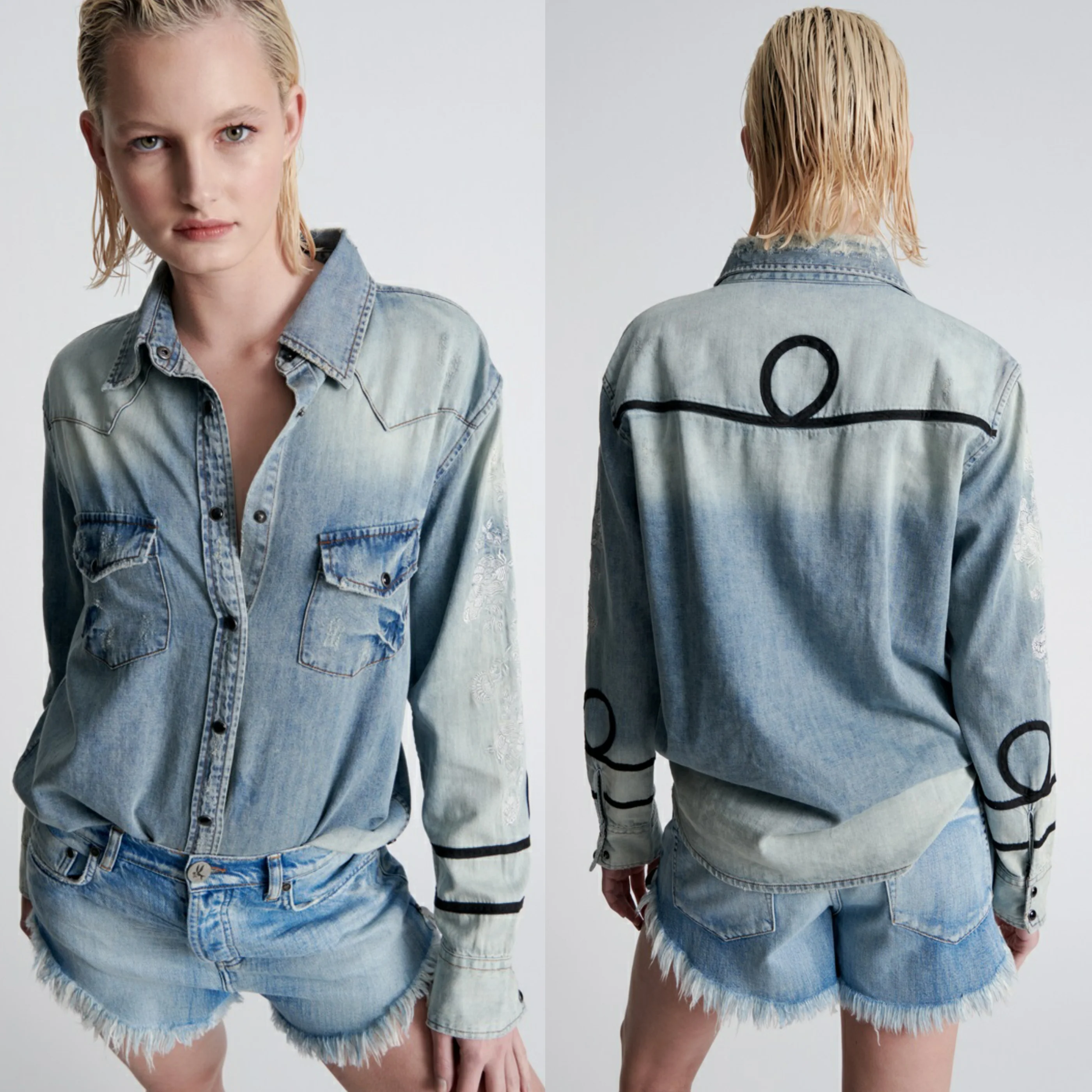 ONETEASPOON Womens Wolfgang Embroidered Western Denim Shirt Heartland - Image 2
