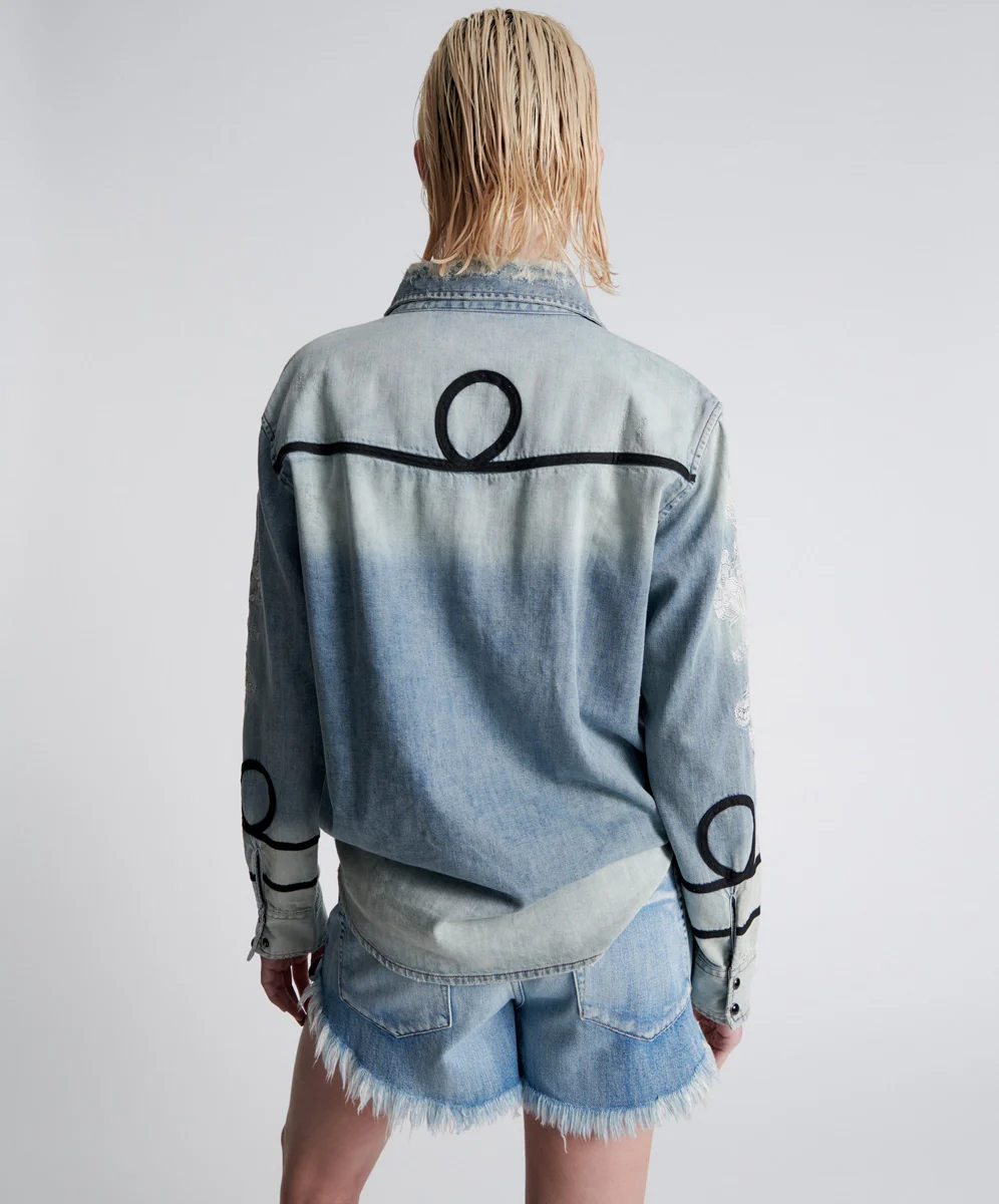 ONETEASPOON Womens Wolfgang Embroidered Western Denim Shirt Heartland - Image 4