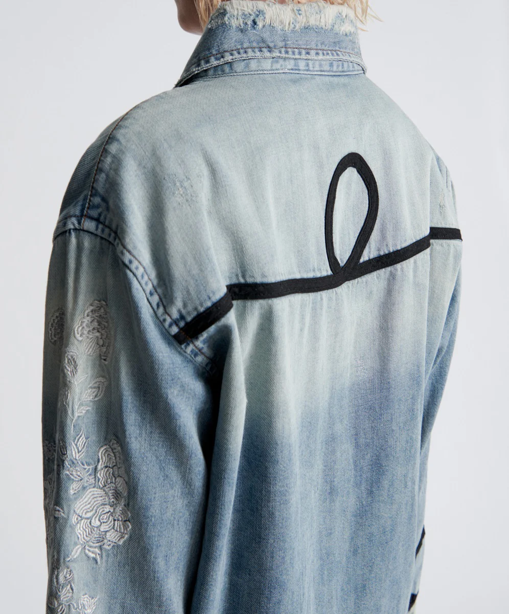 ONETEASPOON Womens Wolfgang Embroidered Western Denim Shirt Heartland - Image 5