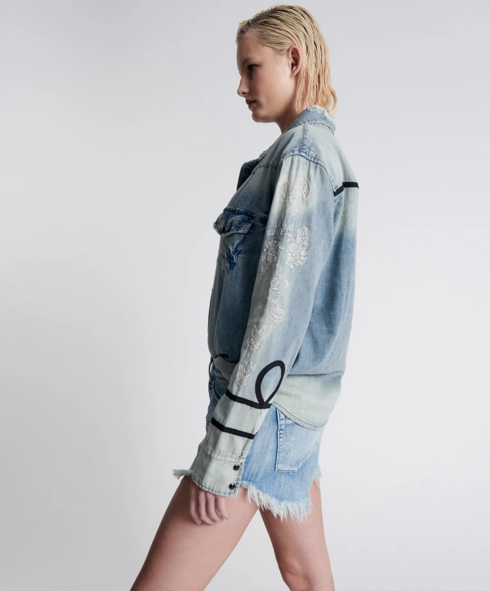 ONETEASPOON Womens Wolfgang Embroidered Western Denim Shirt Heartland - Image 6