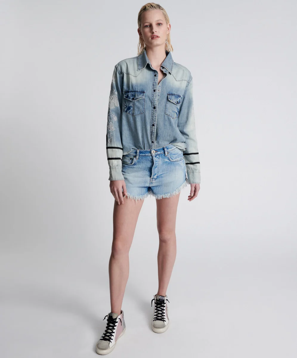 ONETEASPOON Womens Wolfgang Embroidered Western Denim Shirt Heartland - Image 7