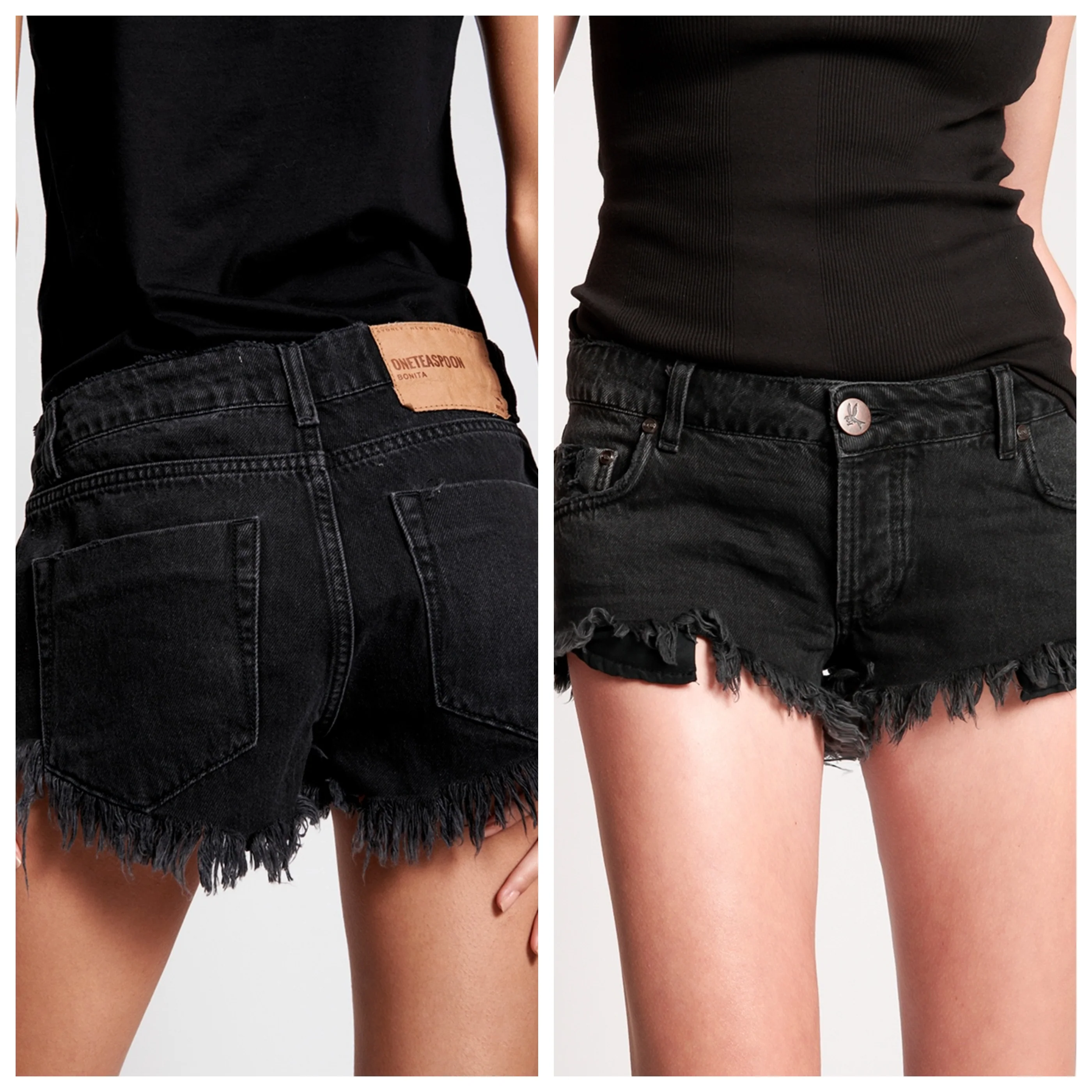 OneTeaspoon Womens Worn Black Bonitas Low Waist Denim Shorts - Worn Black - Image 2
