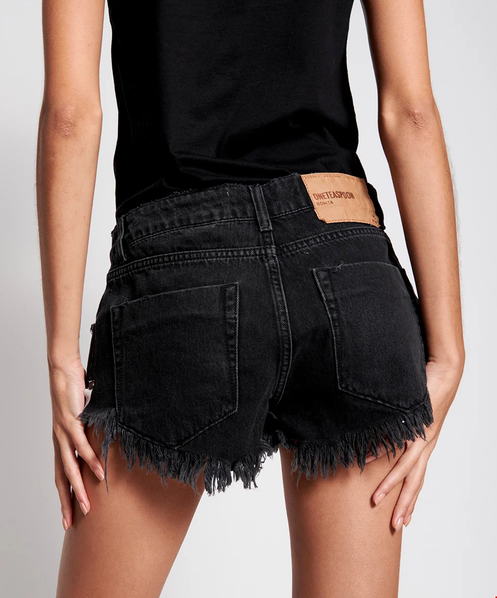 OneTeaspoon Womens Worn Black Bonitas Low Waist Denim Shorts - Worn Black - Image 3