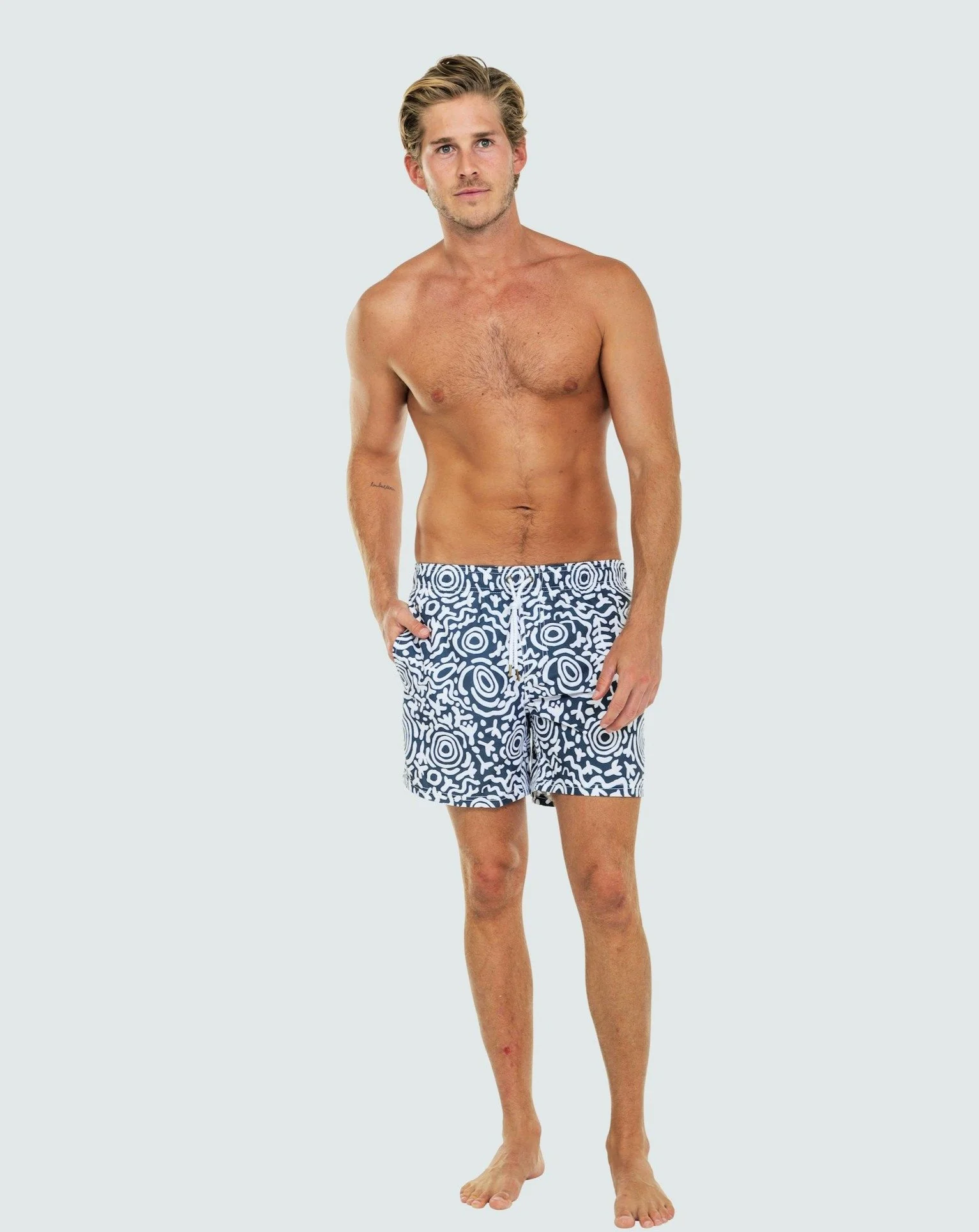 Ortc MENS NGARRINDJERI DREAMING SWIM SHORTS - BLUE WHITE - Image 2