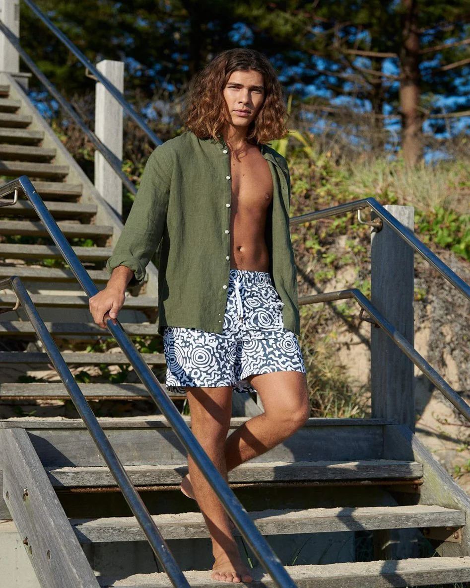 Ortc MENS NGARRINDJERI DREAMING SWIM SHORTS - BLUE WHITE - Image 4