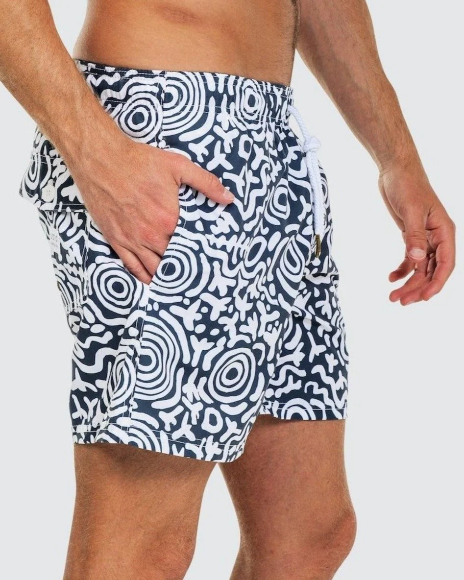 Ortc MENS NGARRINDJERI DREAMING SWIM SHORTS - BLUE WHITE - Image 7