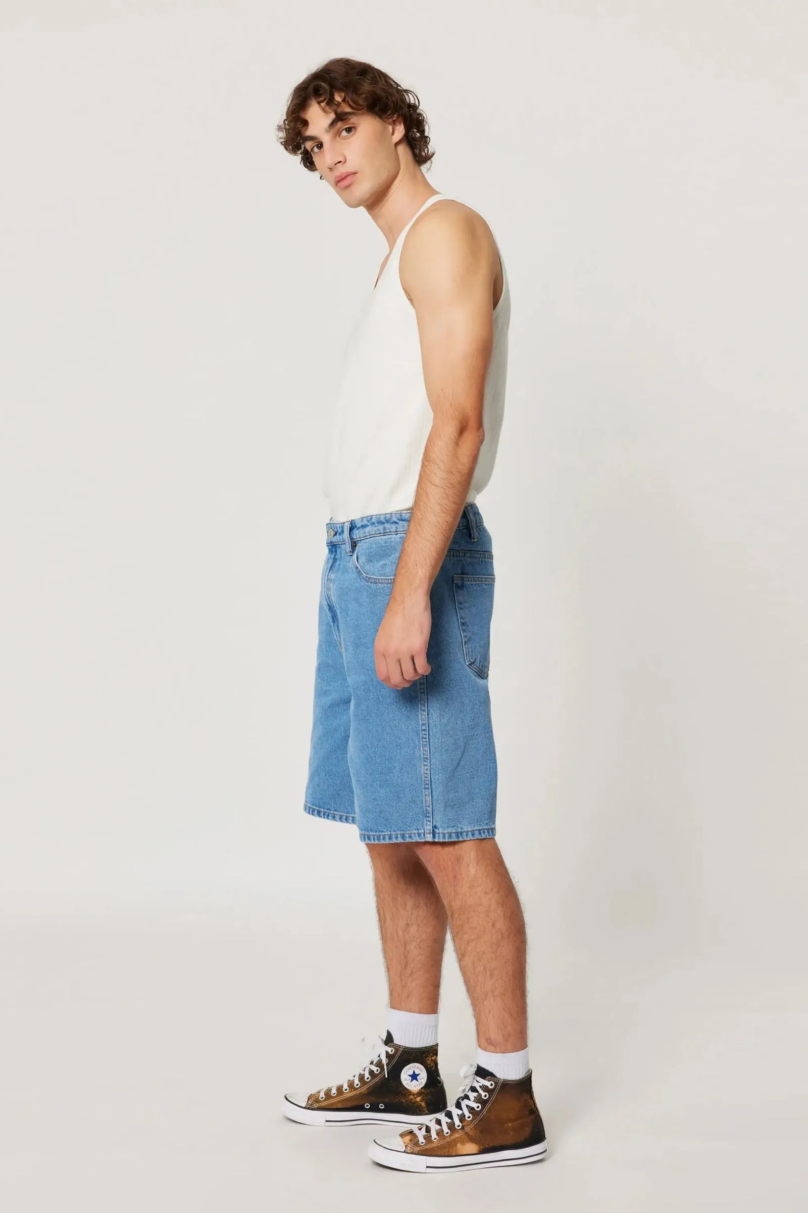 ROLLAS Mens Big Boss Denim Shorts Freshwater - Mid Blue - Image 3