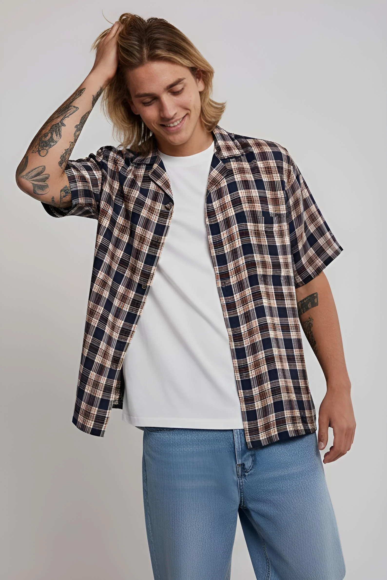 ROLLAS Mens Bowler Check Weave Short Sleeve Shirt - Multi
