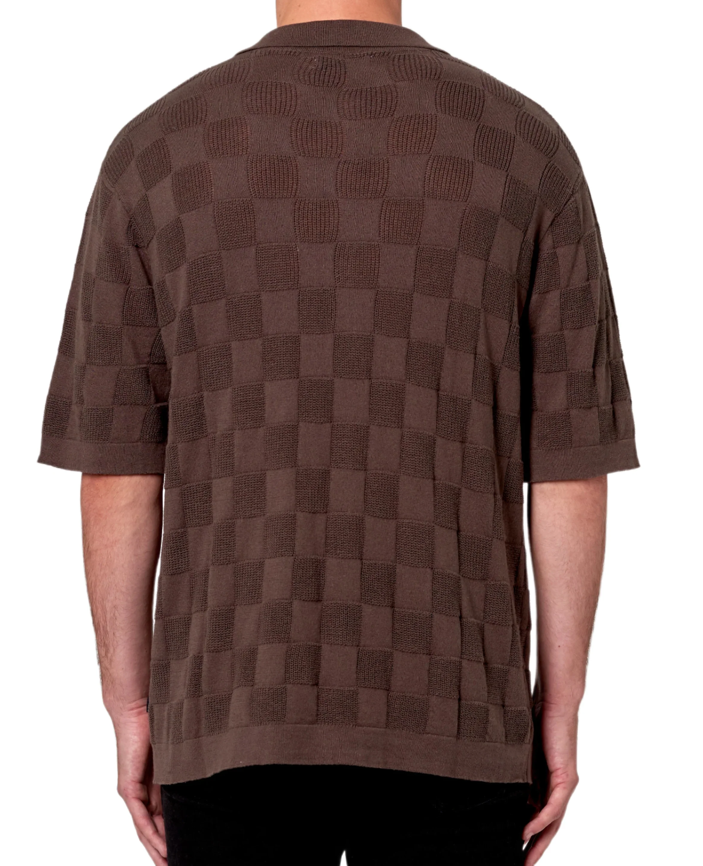 ROLLAS Mens Checker Knit Short Sleeve Shirt - Brown - Image 2