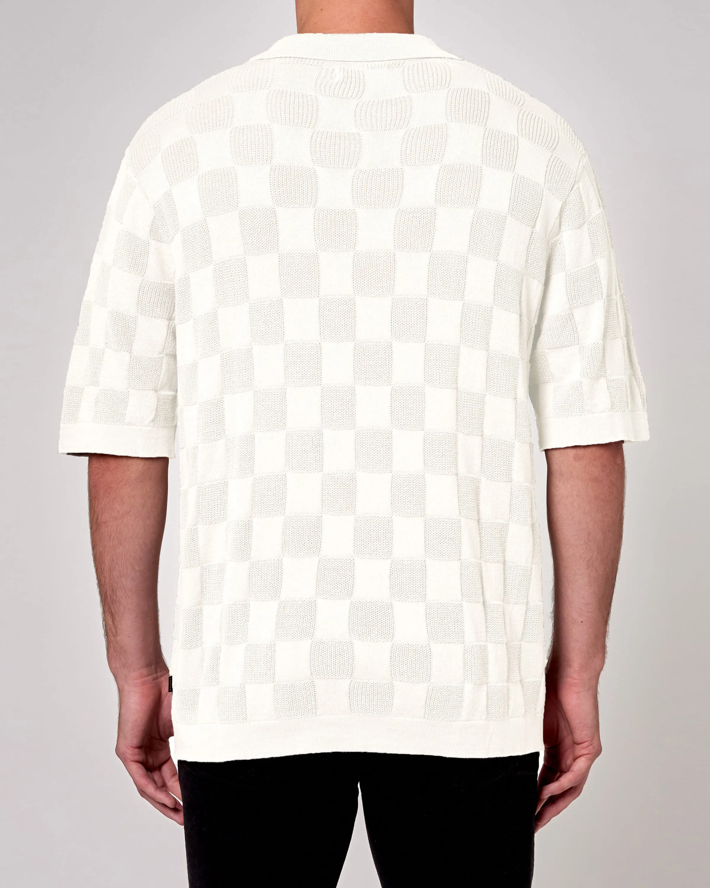 ROLLAS Mens Checker Knit Short Sleeve Shirt - Natural - Image 3