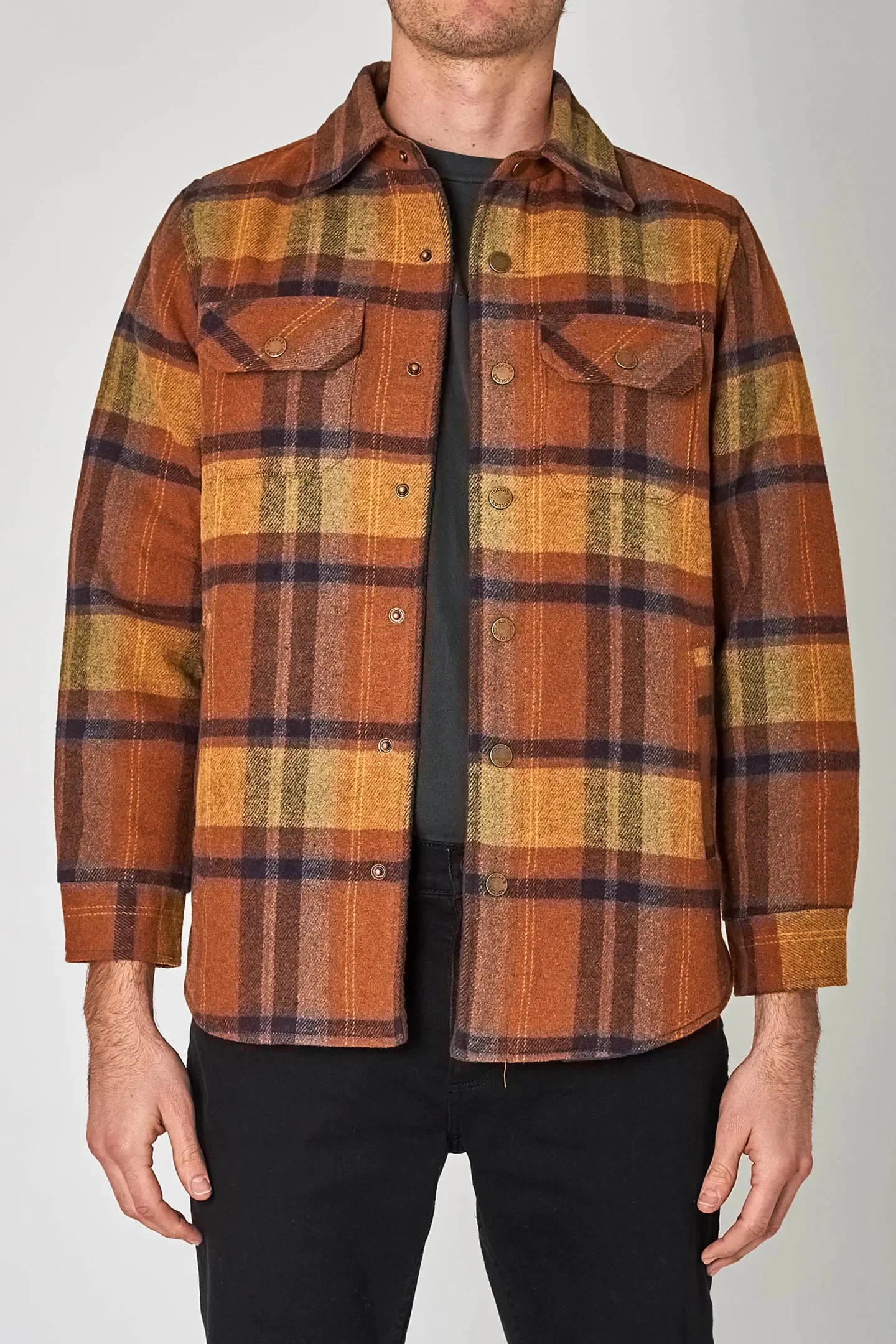 ROLLAS Mens Men At Work Check Shacket Brown Check - Image 4