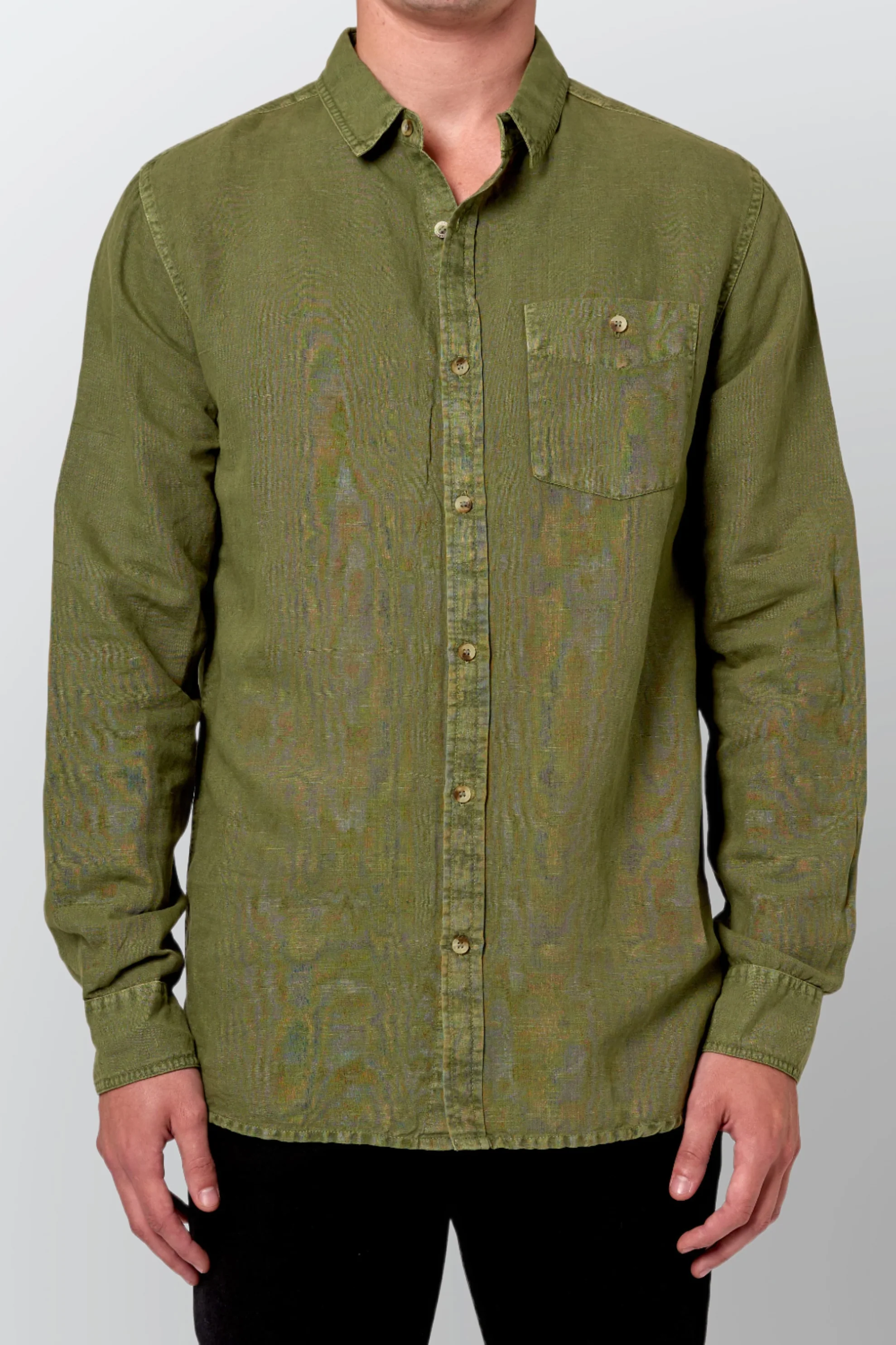 ROLLAS Mens Men At Work Long Sleeve Hemp Shirt - Olive
