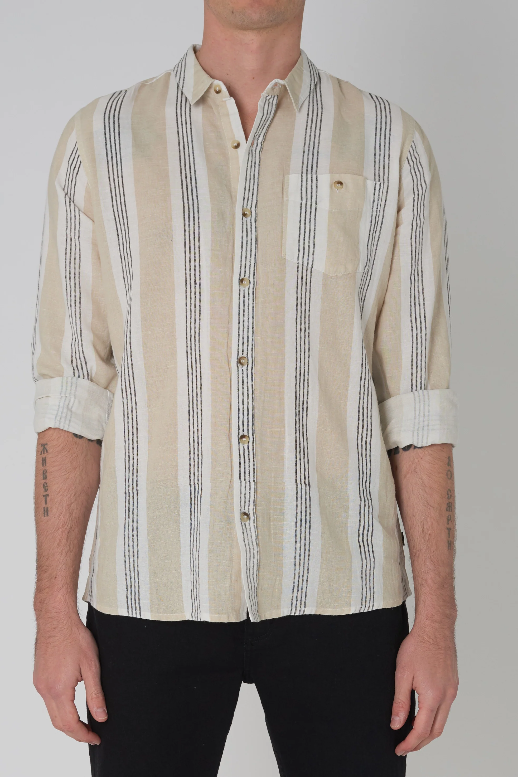 Rollas MENS MEN AT WORK STRIPE SHIRT - NATURAL