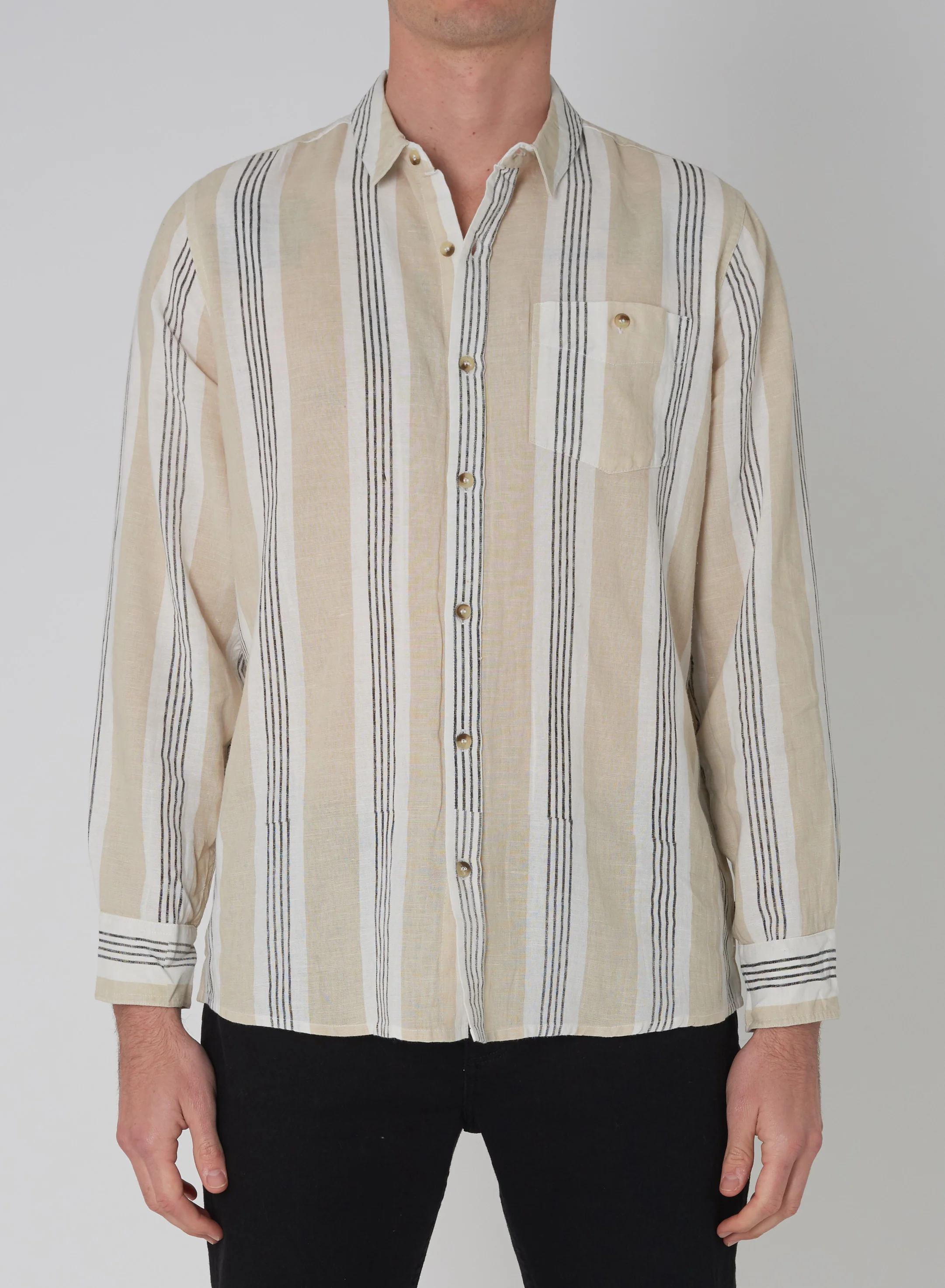 Rollas MENS MEN AT WORK STRIPE SHIRT - NATURAL - Image 3