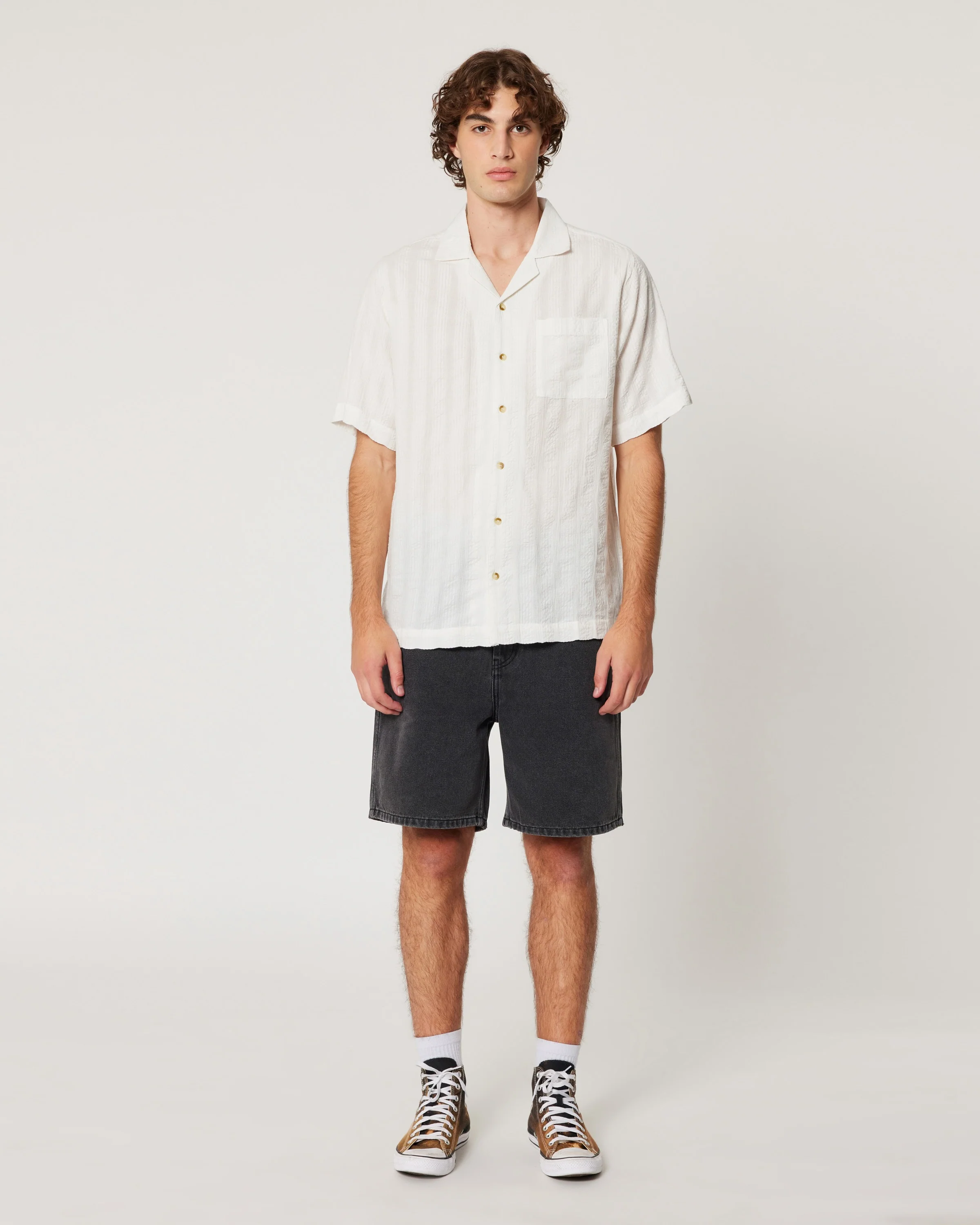 ROLLAS Mens Seersucker Short Sleeve Shirt - Vintage White - Image 2