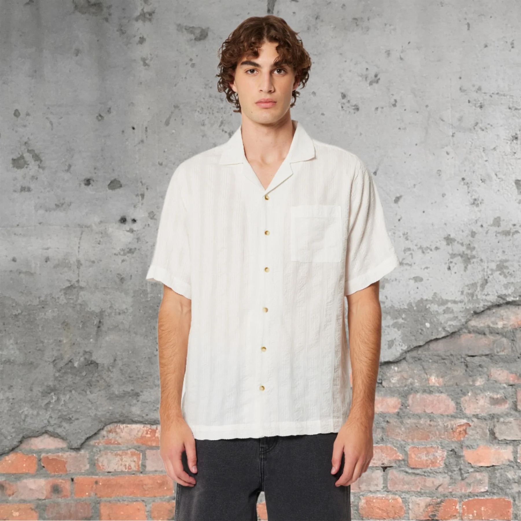 ROLLAS Mens Seersucker Short Sleeve Shirt - Vintage White - Image 5