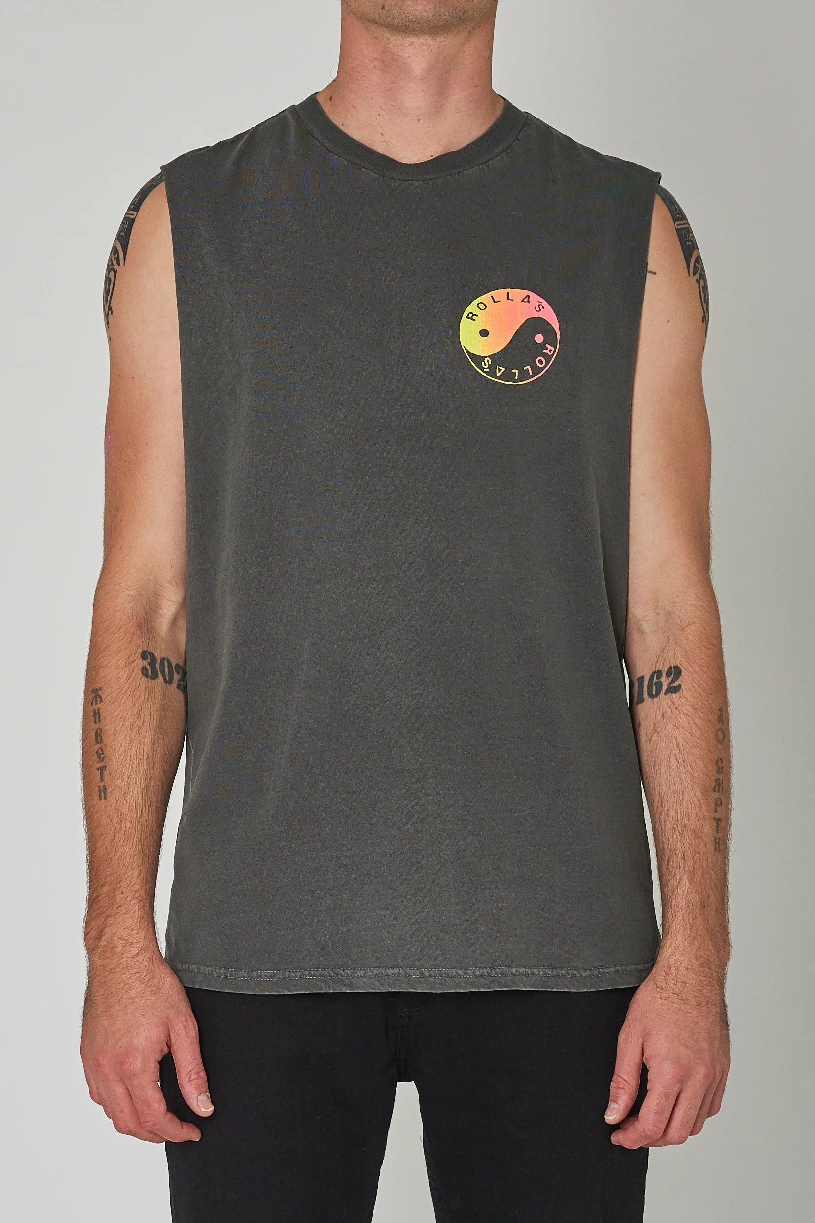 ROLLAS Mens You Yangs Muscle Tee - Washed Black