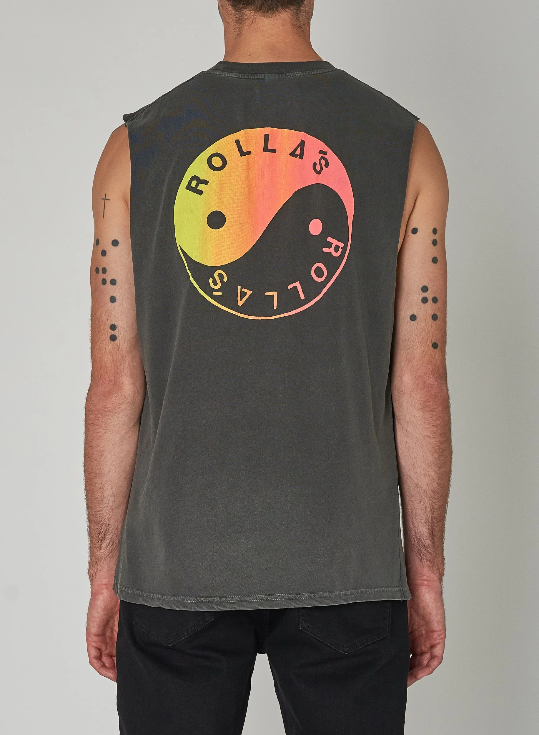 ROLLAS Mens You Yangs Muscle Tee - Washed Black - Image 2