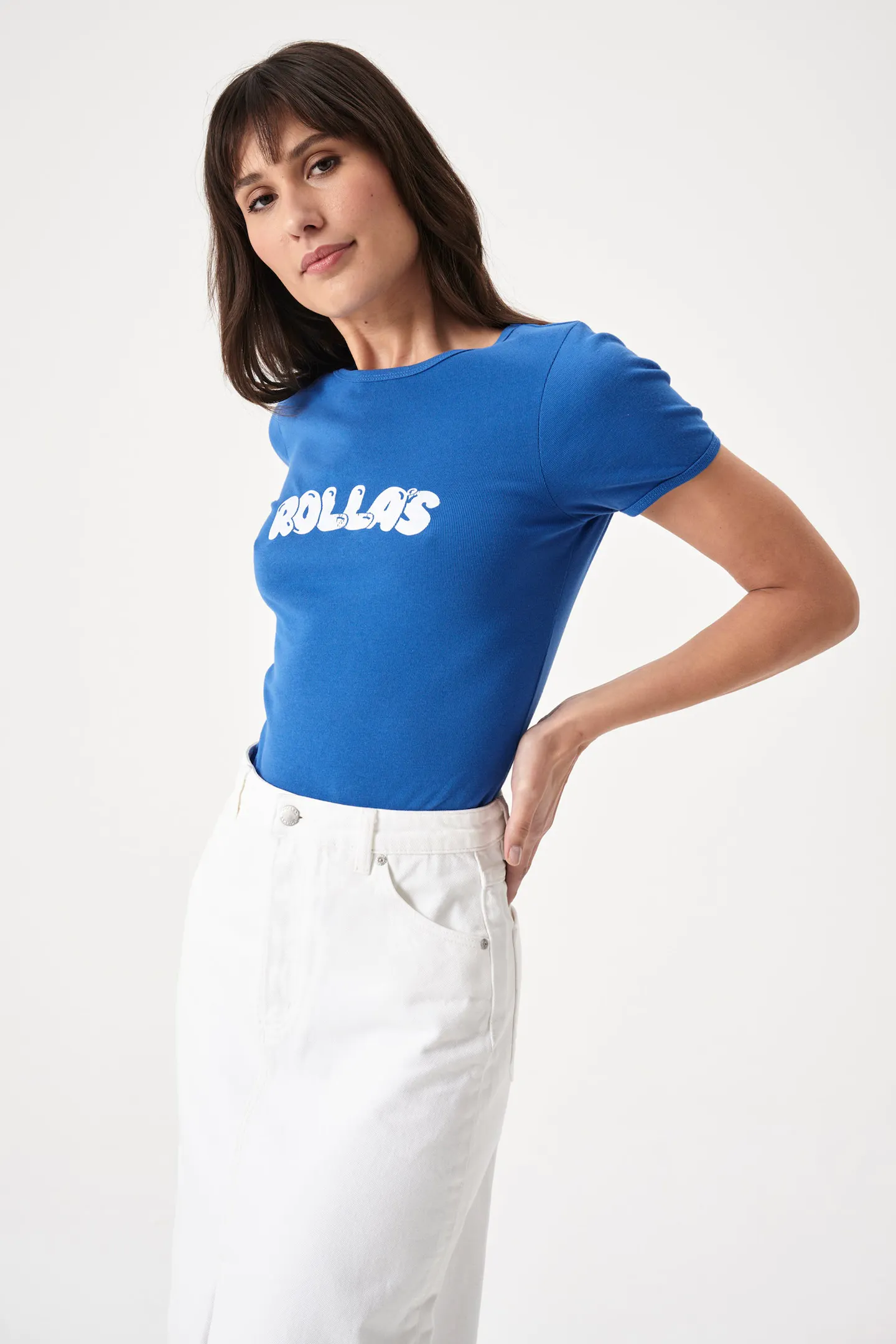 ROLLAS Womens Bubble Baby Rib Tee - Cobalt - Image 3