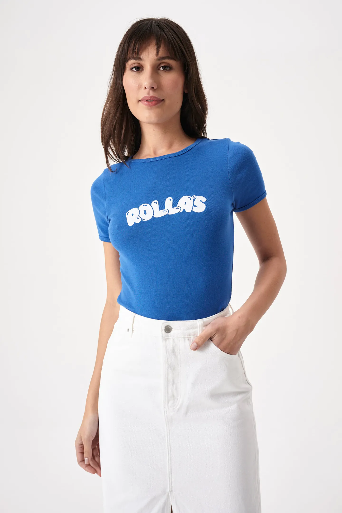 ROLLAS Womens Bubble Baby Rib Tee - Cobalt - Image 4