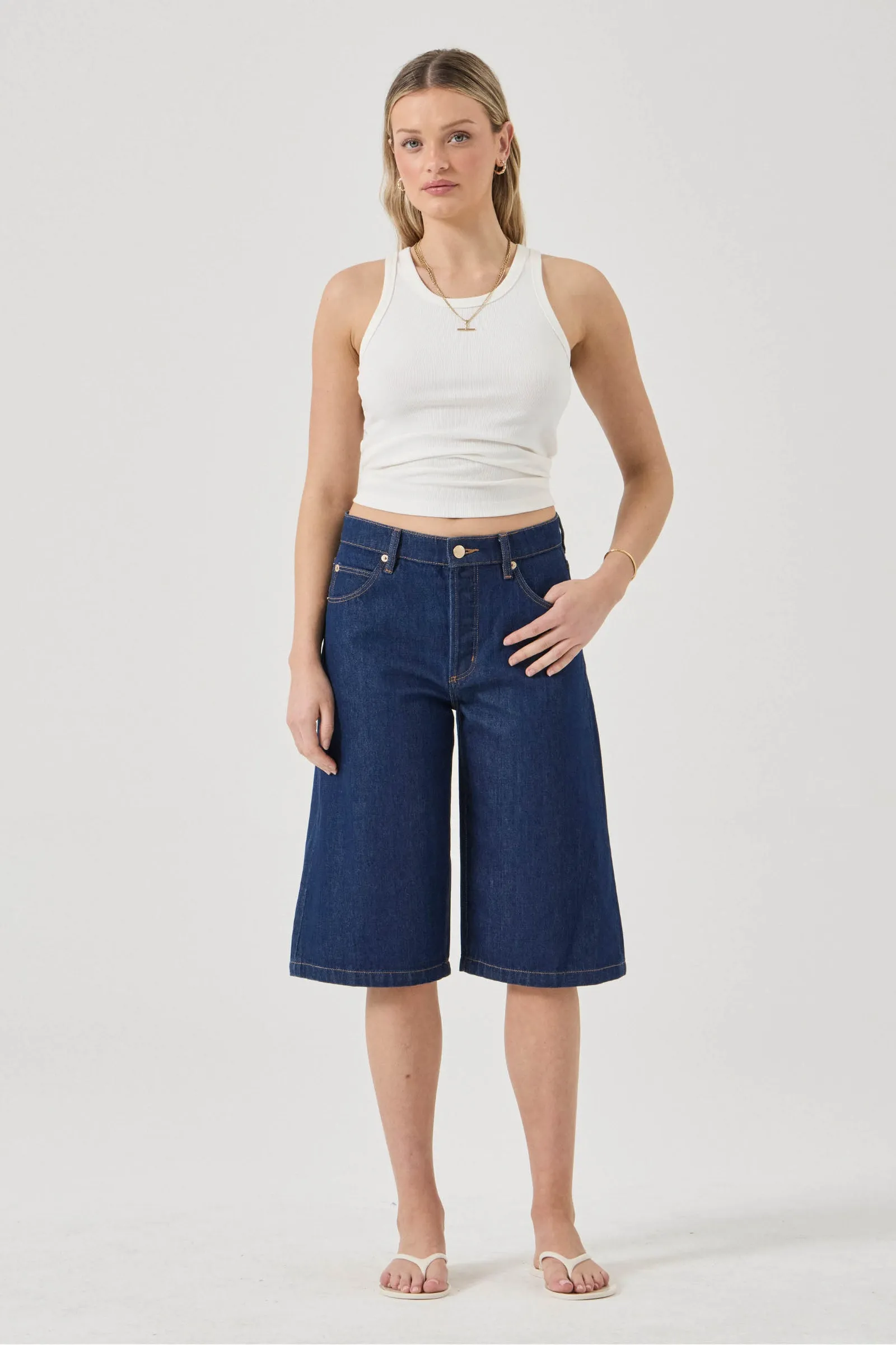 ROLLA'S Womens Charlotte Denim Culotte in Soho Blue - Image 3