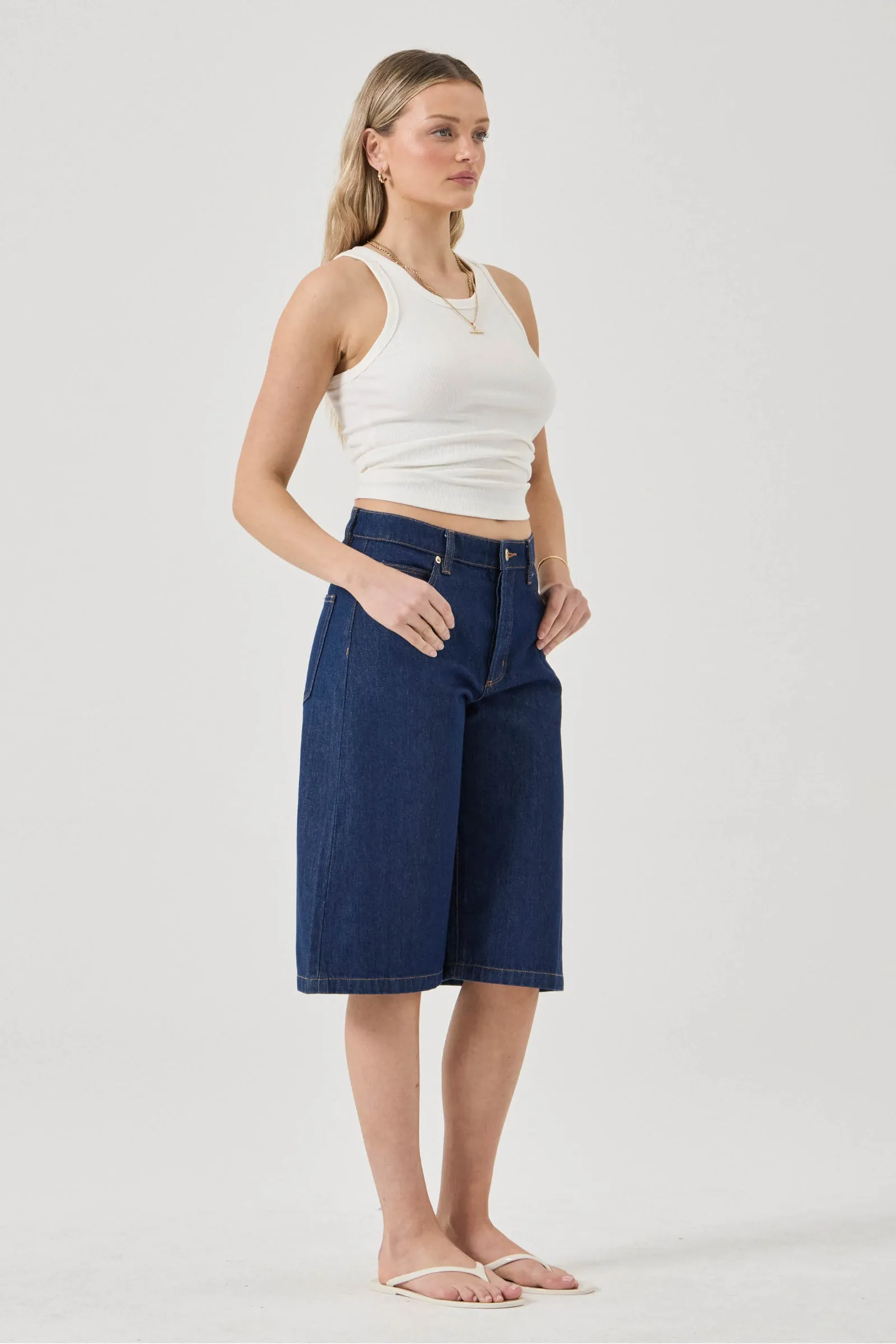 ROLLA'S Womens Charlotte Denim Culotte in Soho Blue - Image 4