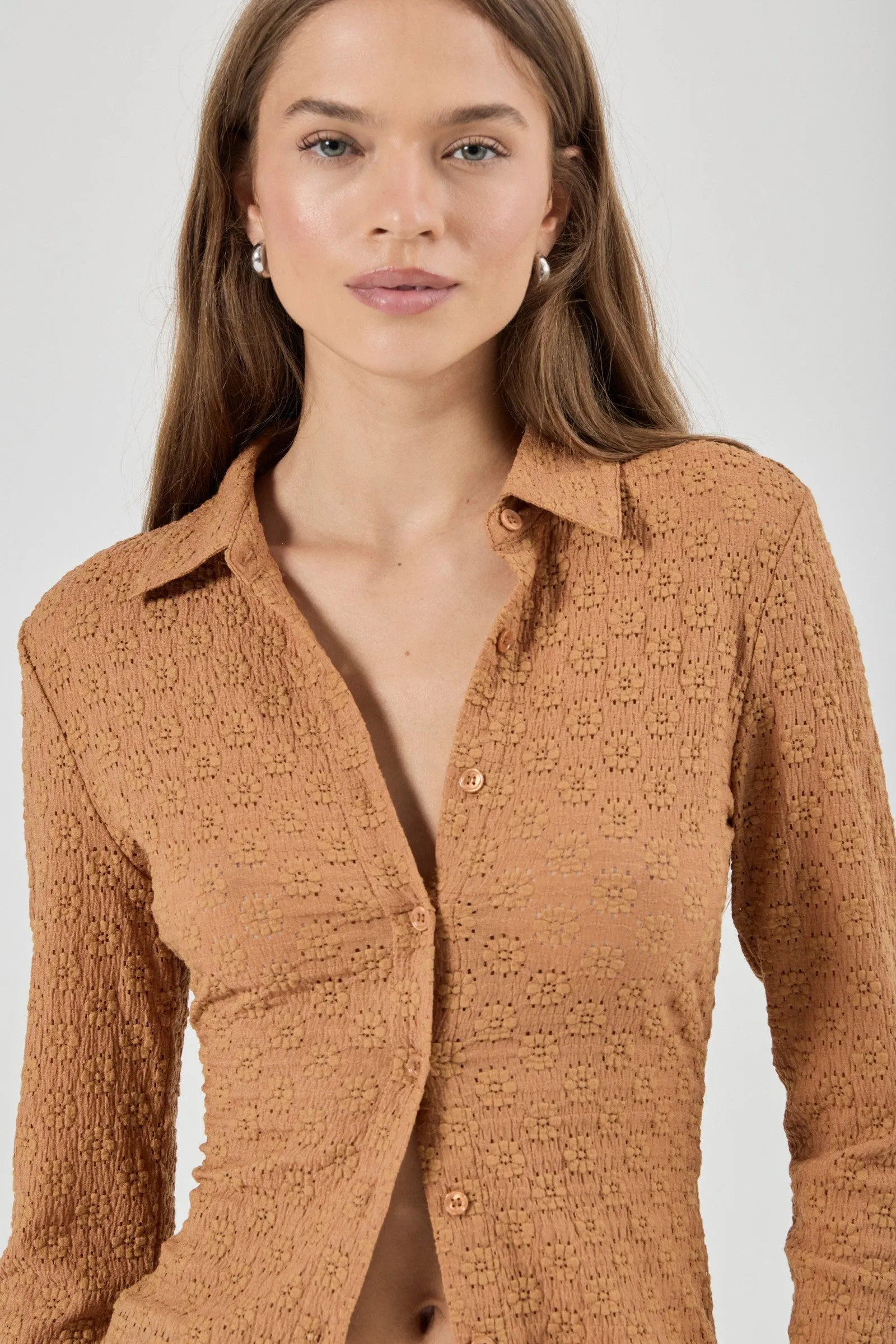 ROLLA'S Womens Daisy Lace Long Sleeve Shirt in Caramel - Image 3