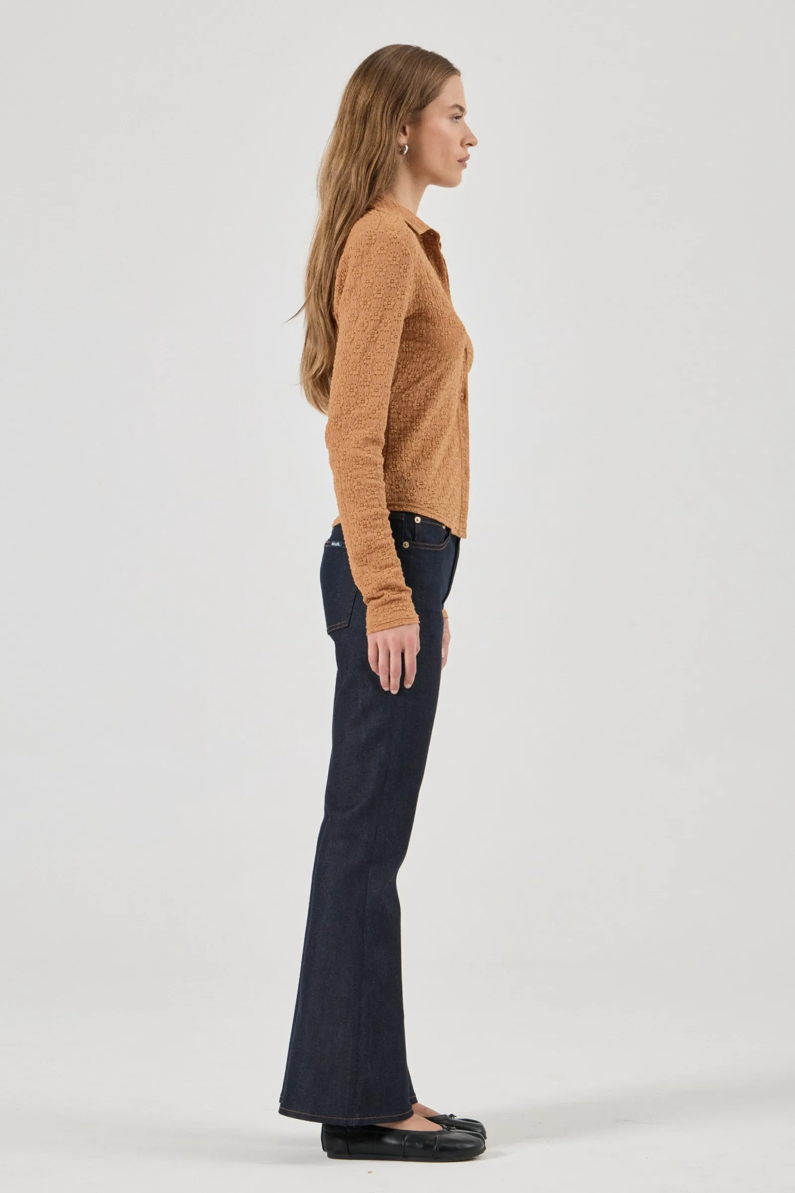 ROLLA'S Womens Daisy Lace Long Sleeve Shirt in Caramel - Image 4