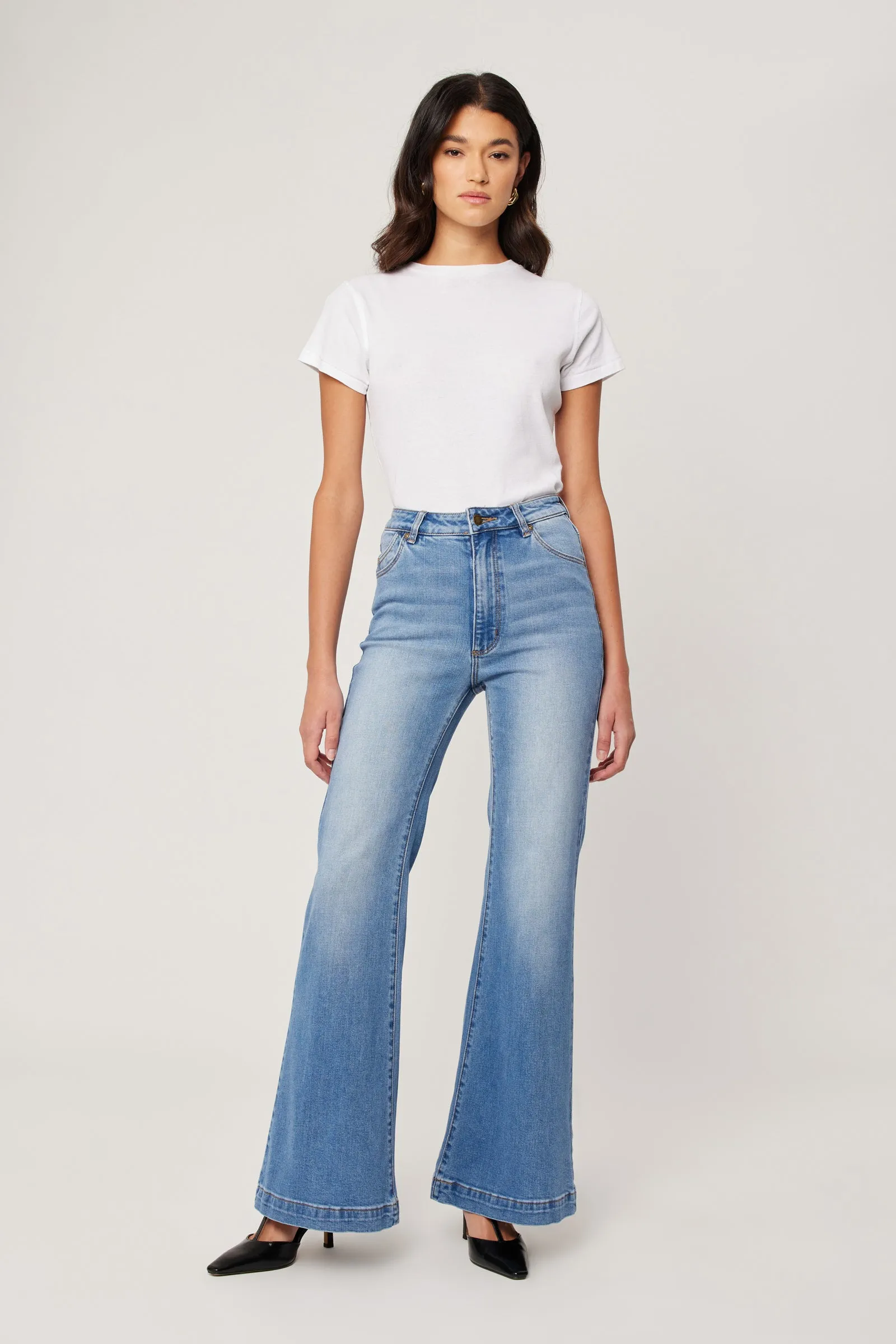 ROLLAS Womens Eastcoast Denim Flare Kate - Mid Vintage Blue - Image 6