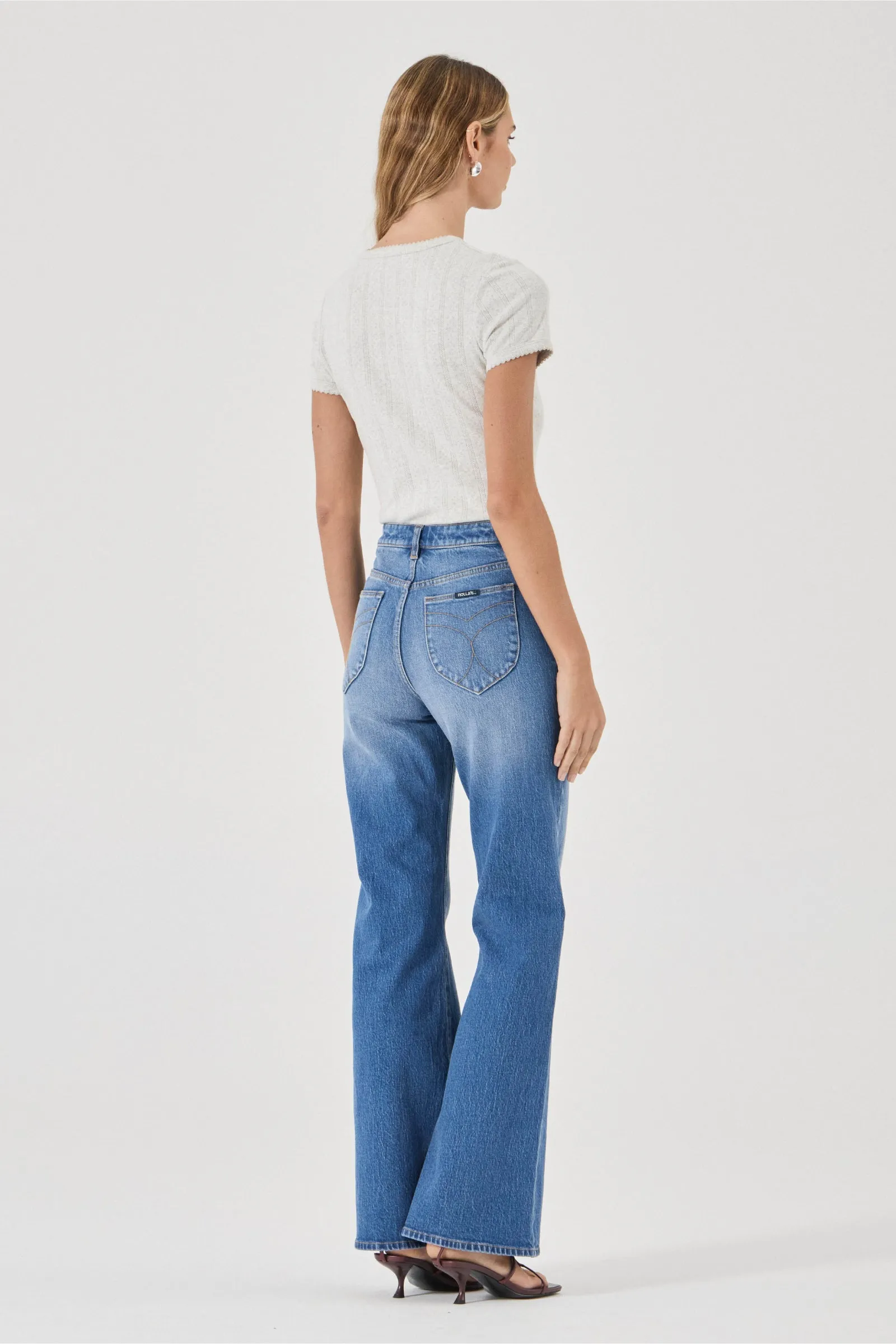 ROLLA'S Womens Eastcoast Flare Jeans  in Silverlake Blue - Image 4