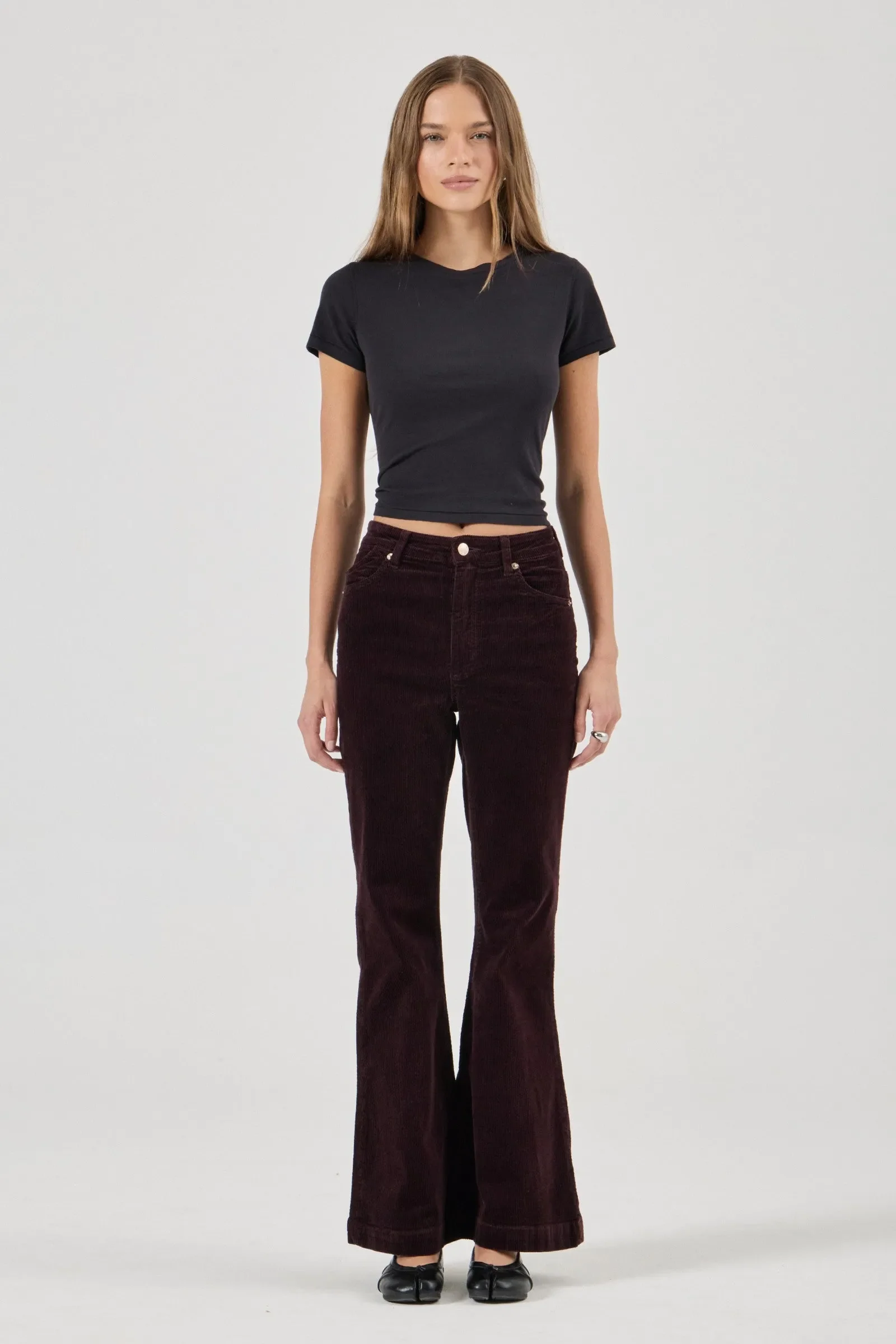 ROLLA'S Womens Eastcoast Flares in Dark Cherry Cord - Image 4