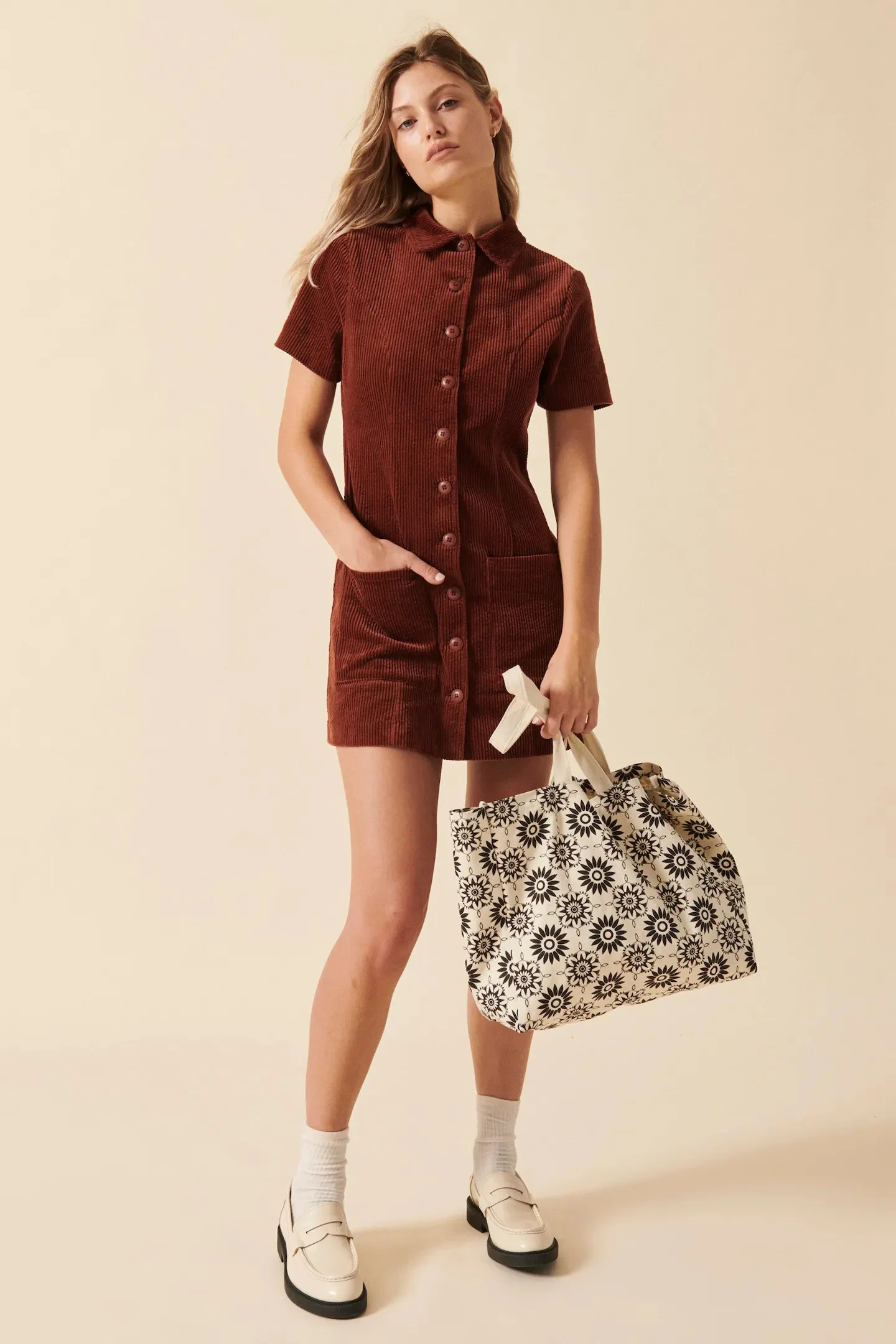 ROLLAS Womens Francoise Cord Dress Chestnut - Image 6