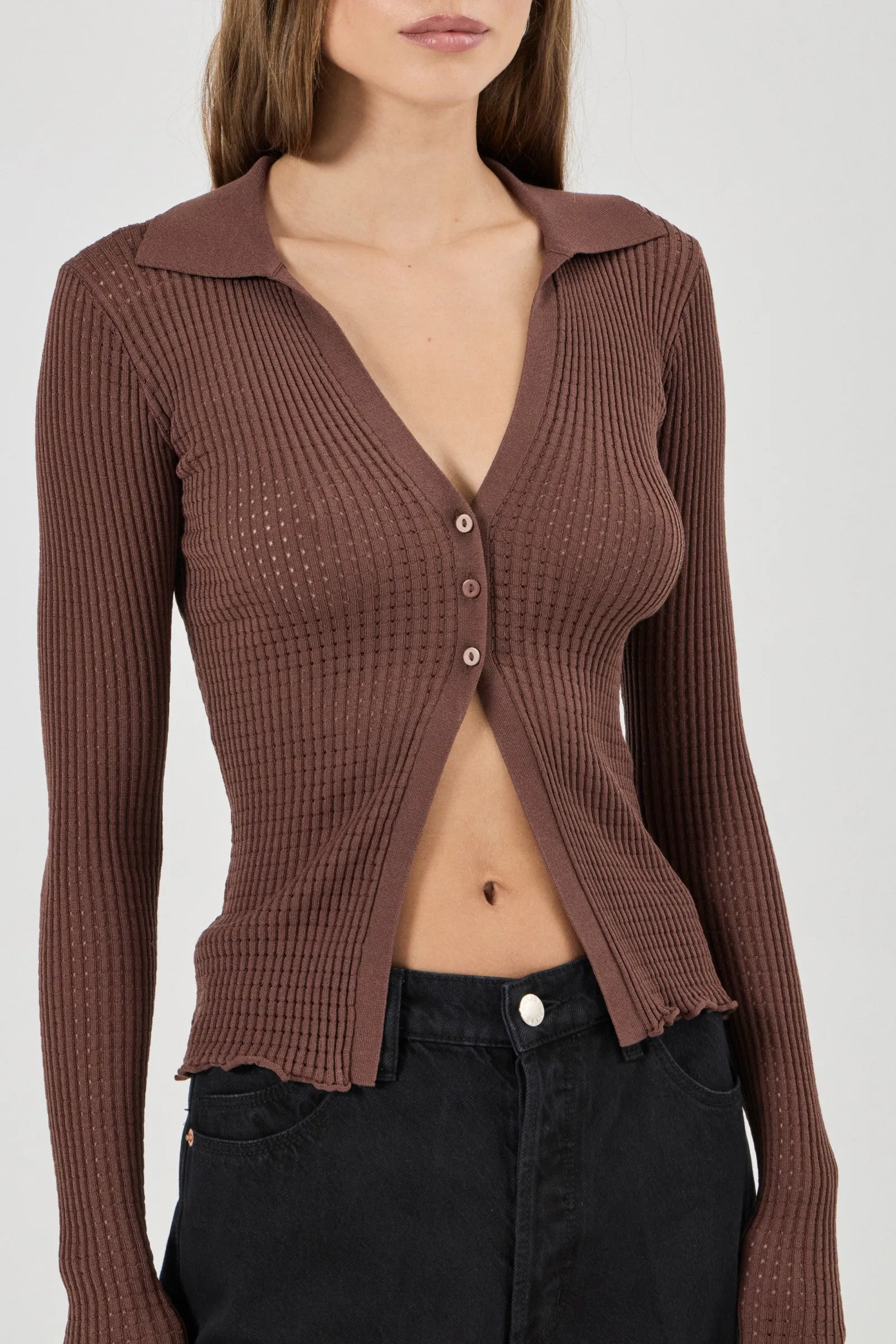 ROLLA'S Womens Juno Knitted Shirt in Espresso - Image 6