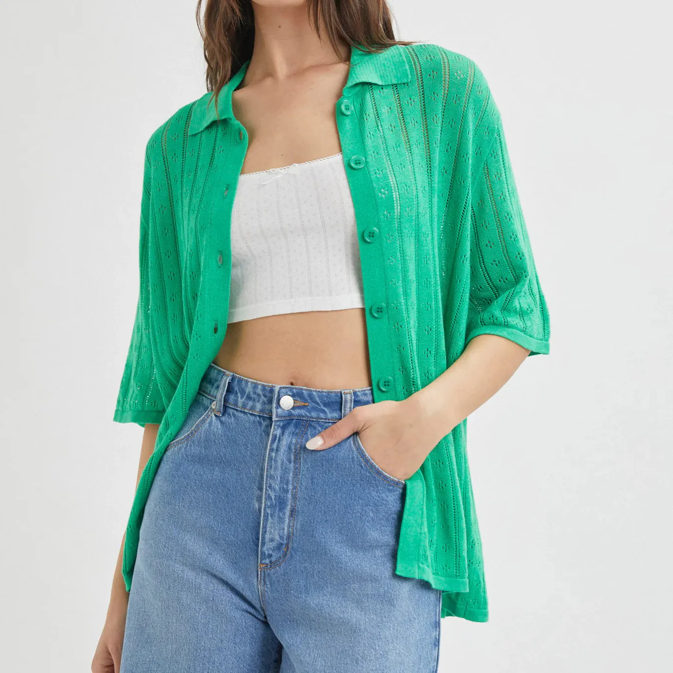ROLLAS Womens Milan Short Sleeve Knit Shirt - Grass - Image 2