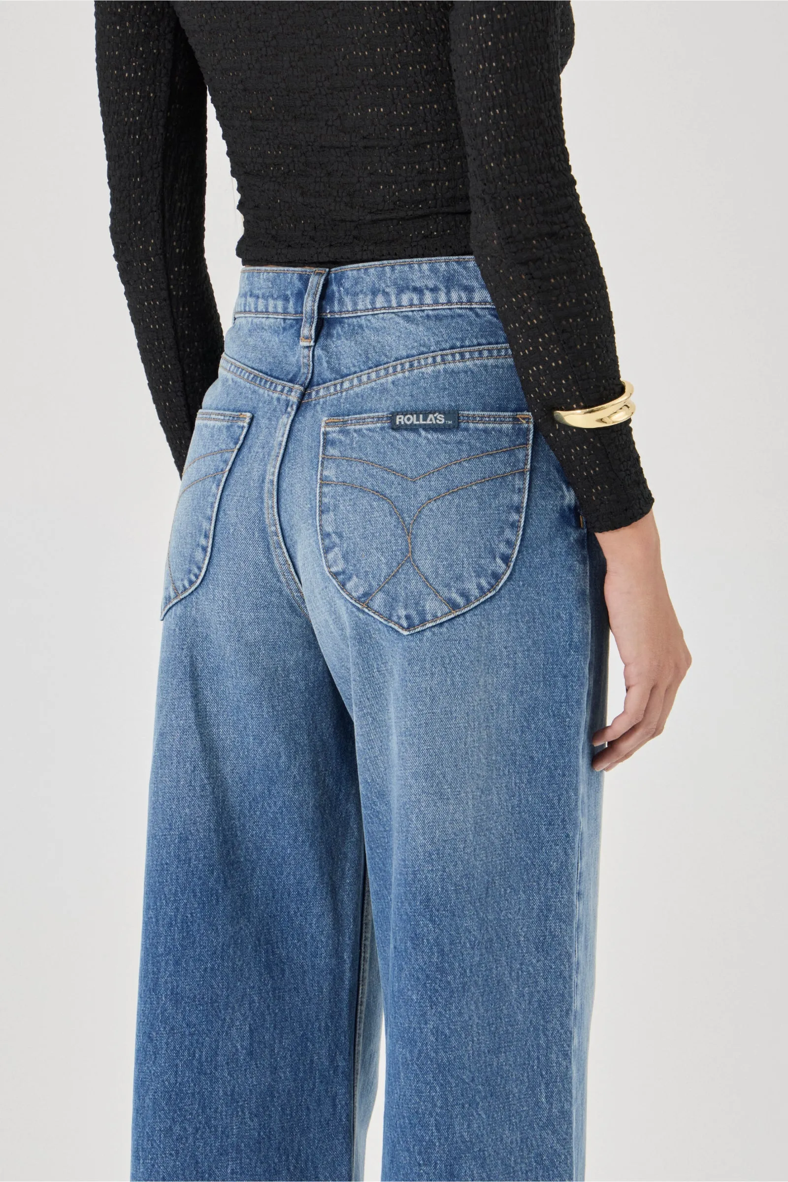 ROLLA'S Womens Relaxed Sailor Jean Long in Silverlake Blue - Image 4