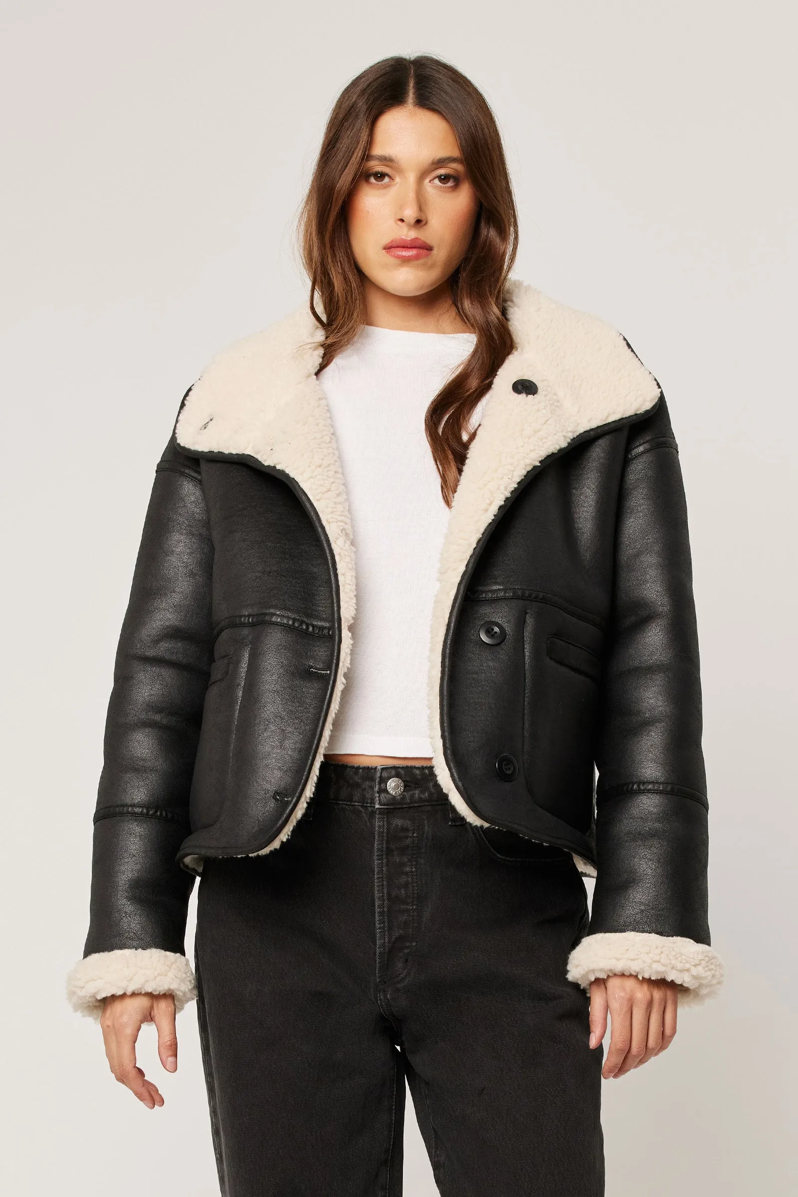 ROLLA'S Womens Reversible Faux Shearling Jacket - Black - Image 6