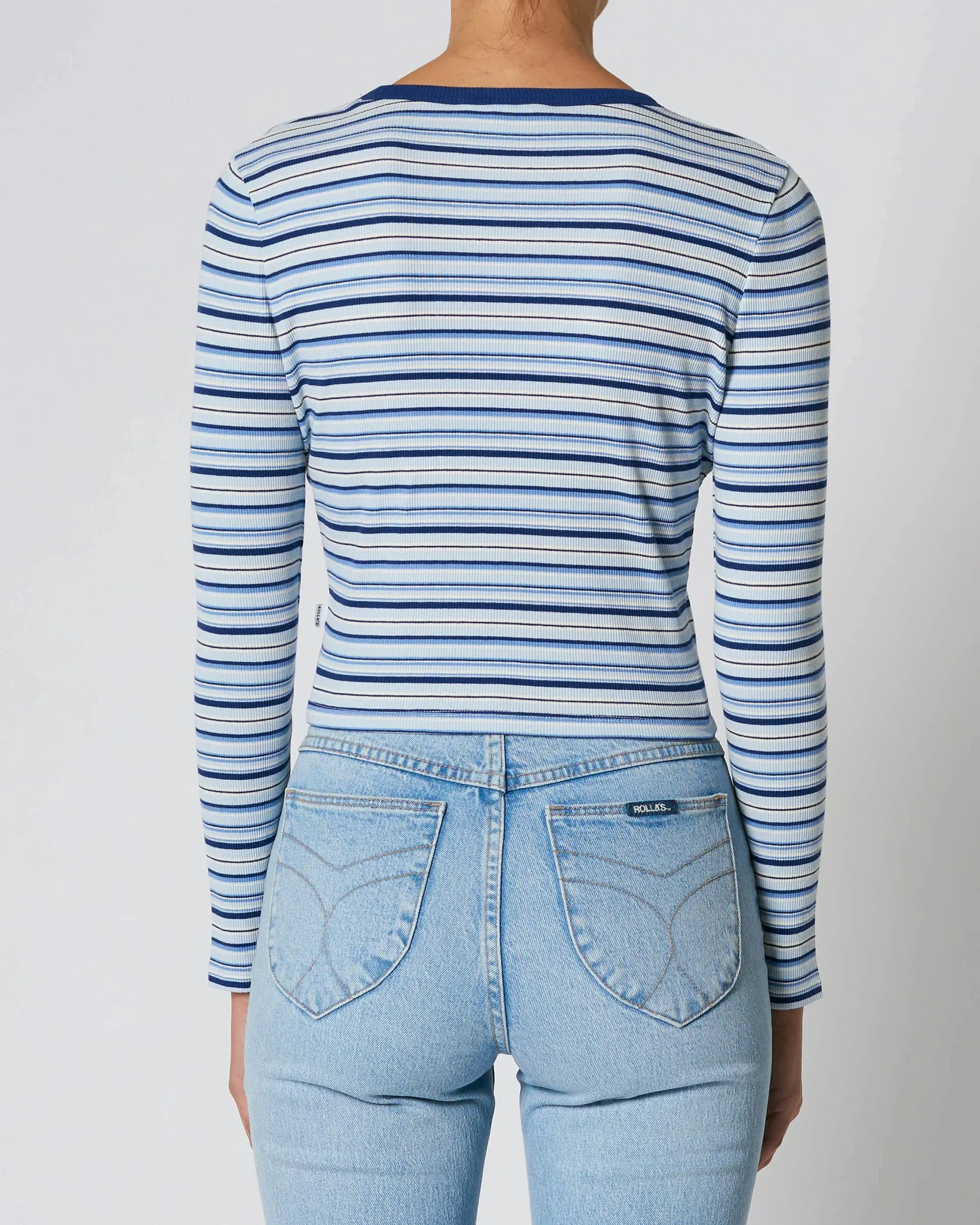 ROLLAS Womens Sky Stripe Long Sleeve Baby Rib Tee Marine - Image 3